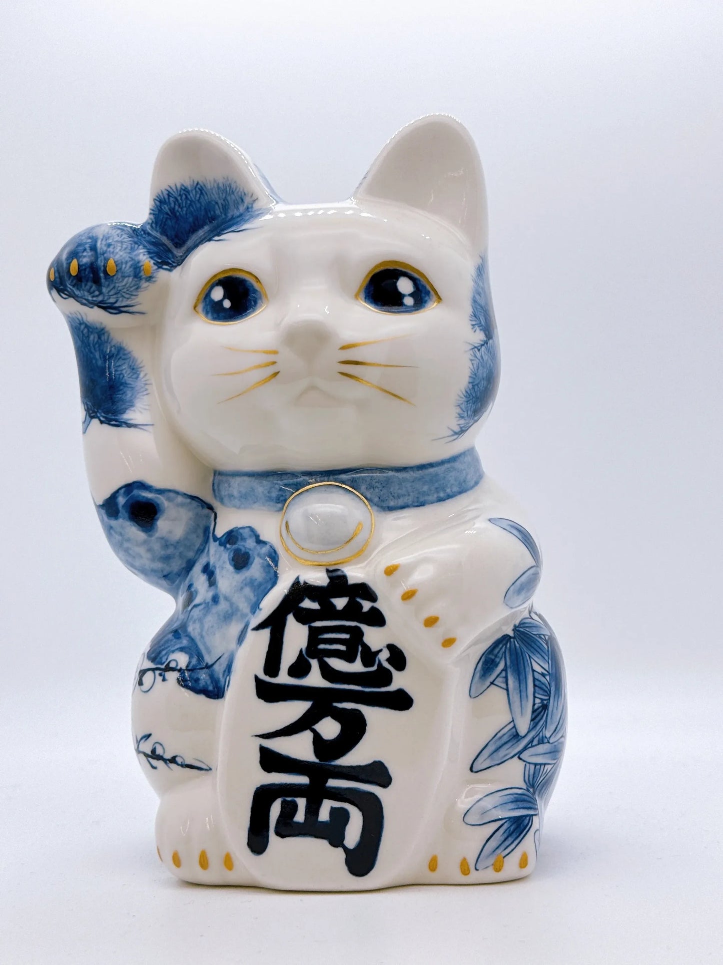 日本清水烧招财猫 染付 伊藤若冲 虎 特大
