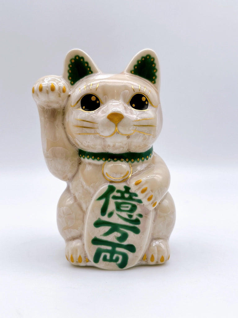 日本清水烧招财猫 花结晶 杏 亿万两 右
