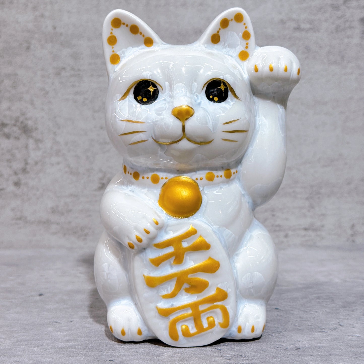 日本清水燒招財貓 花結晶 白 千萬両 左