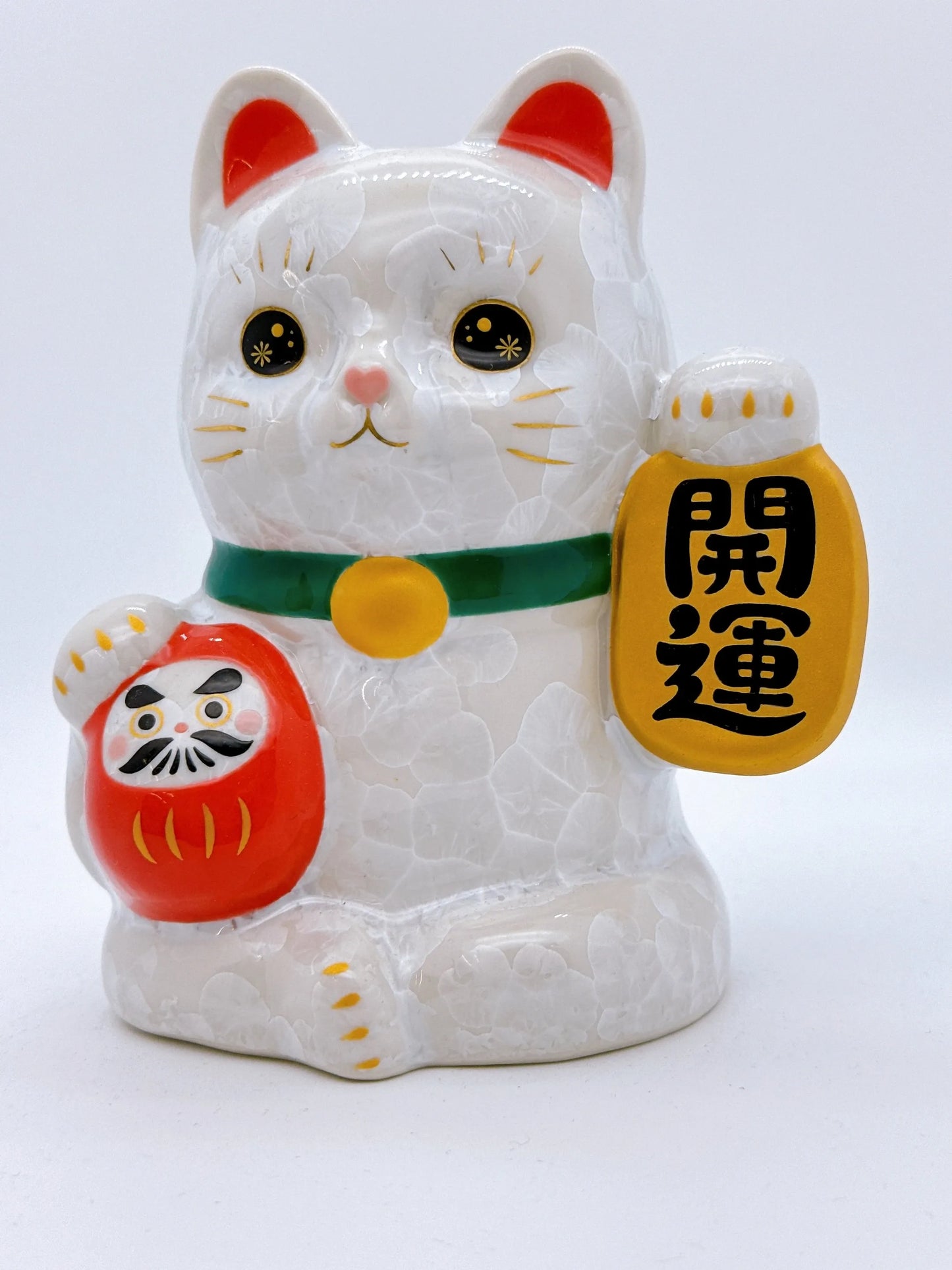 日本清水燒招財貓 花結晶 白 開運