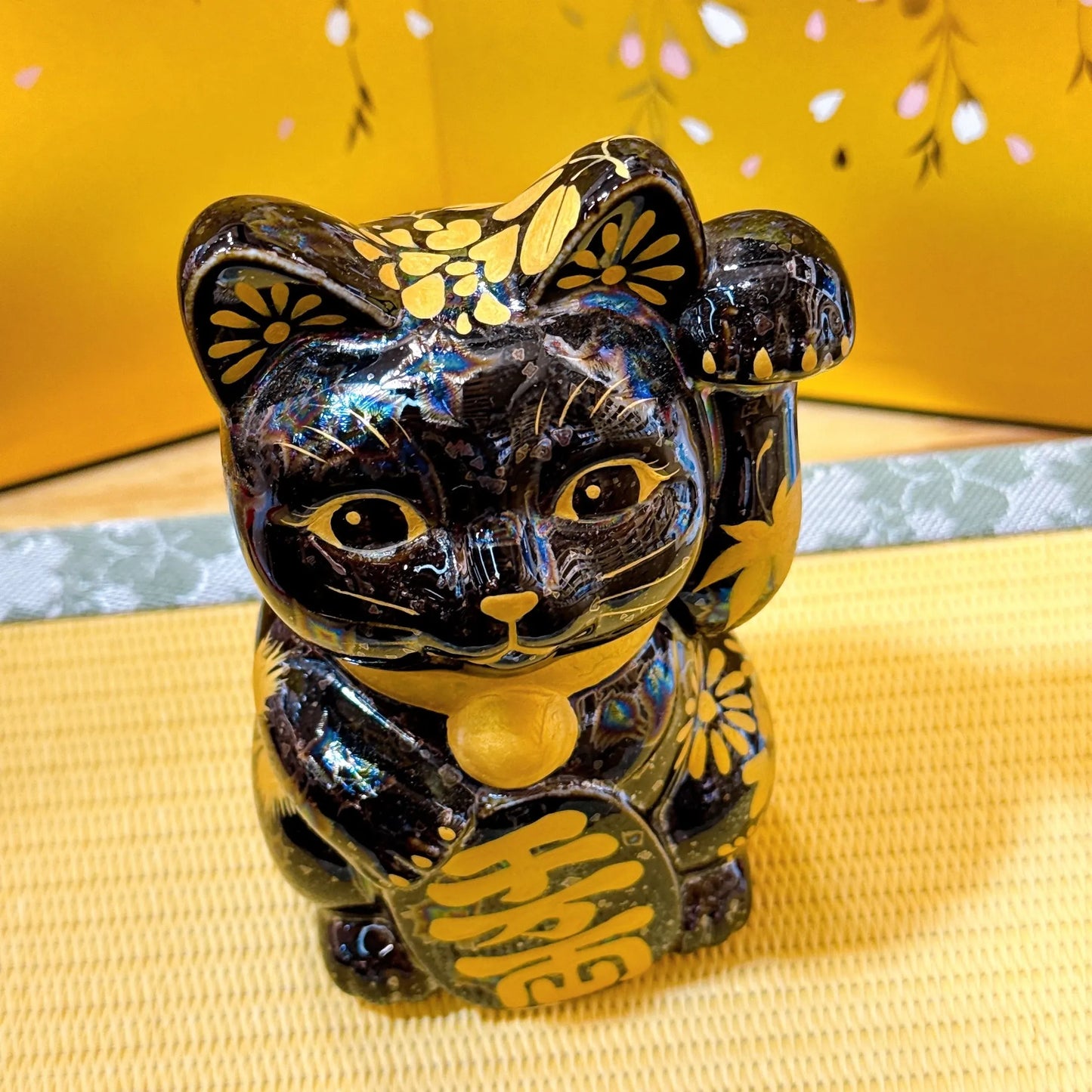 日本清水烧招财猫 星结晶 金彩日和