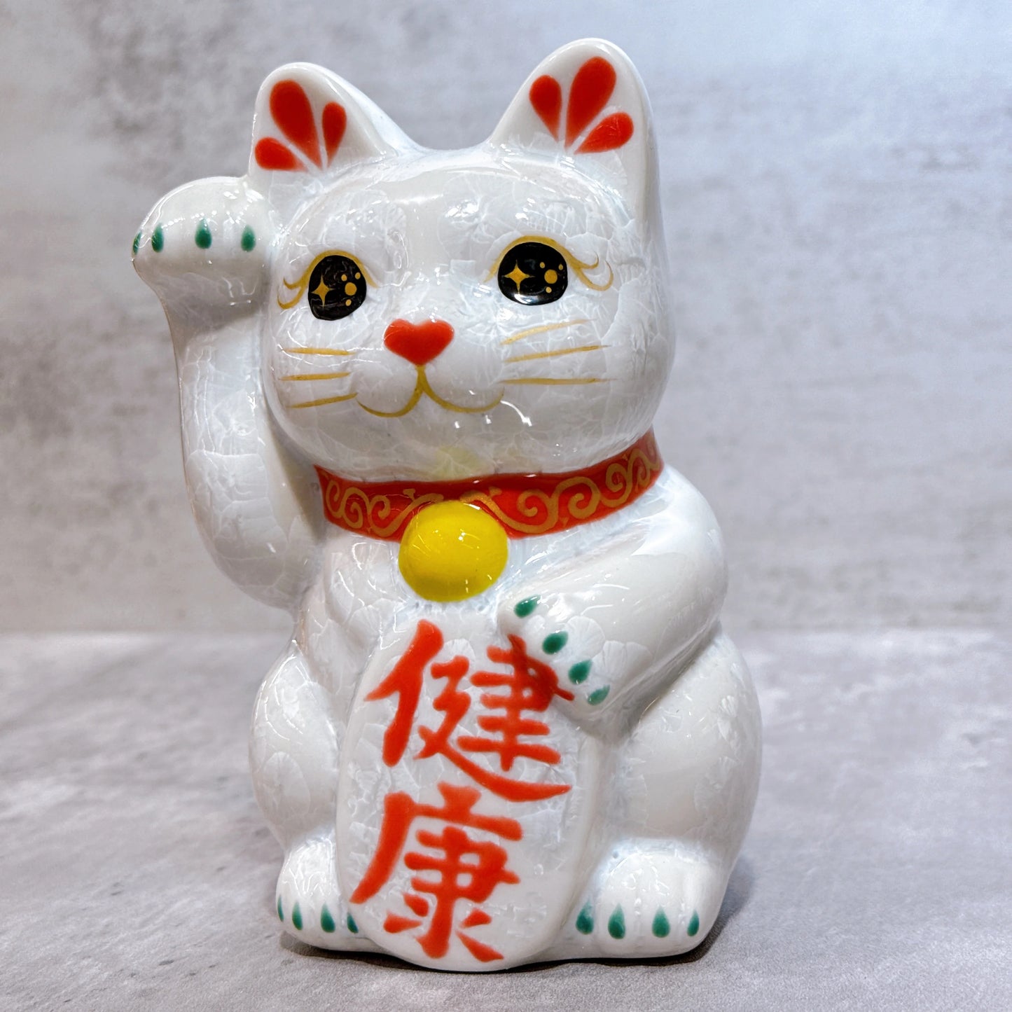 日本清水燒招財貓 花結晶 白 健康 右