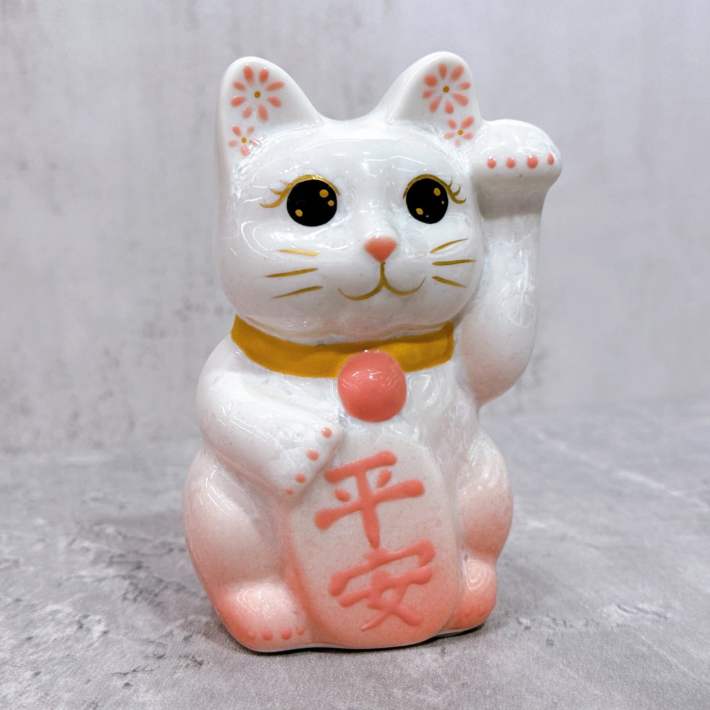 日本清水燒招財貓 花結晶 桃白 平安 左 特小