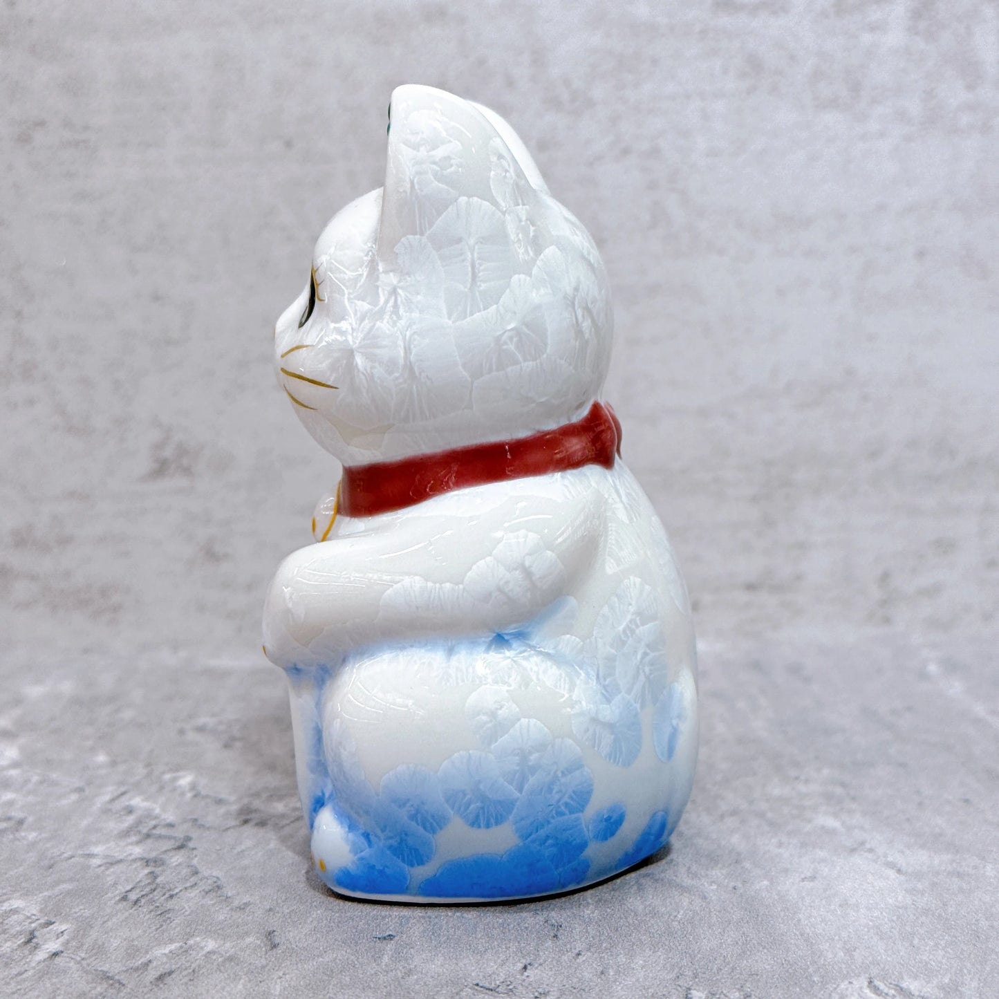 日本清水燒招財貓 花結晶 青白 平安 右 特小