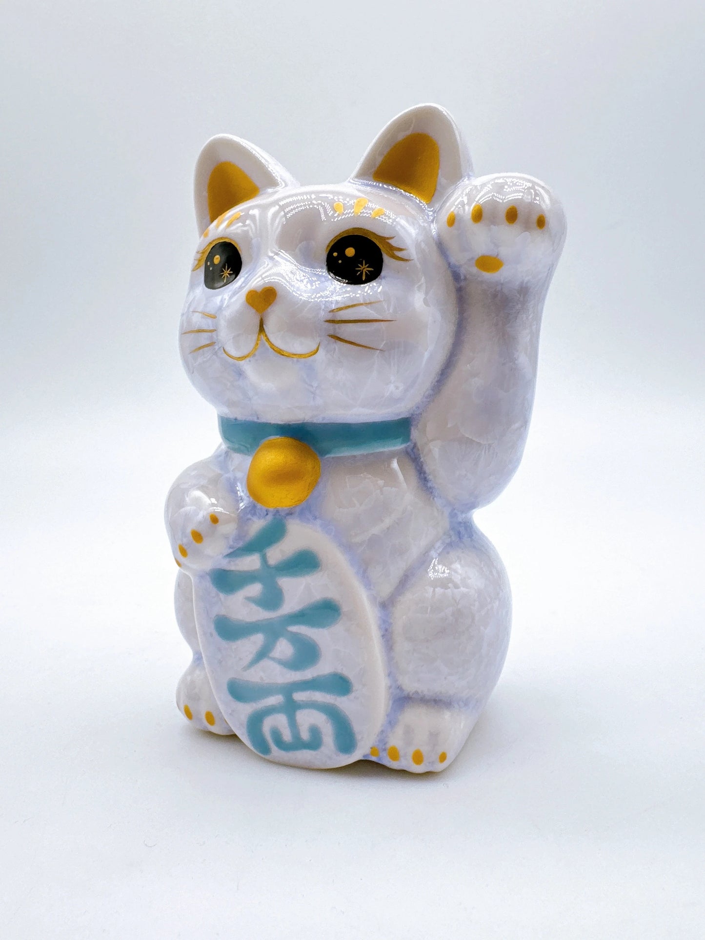 日本清水烧招财猫 花结晶 藤 千万两 左