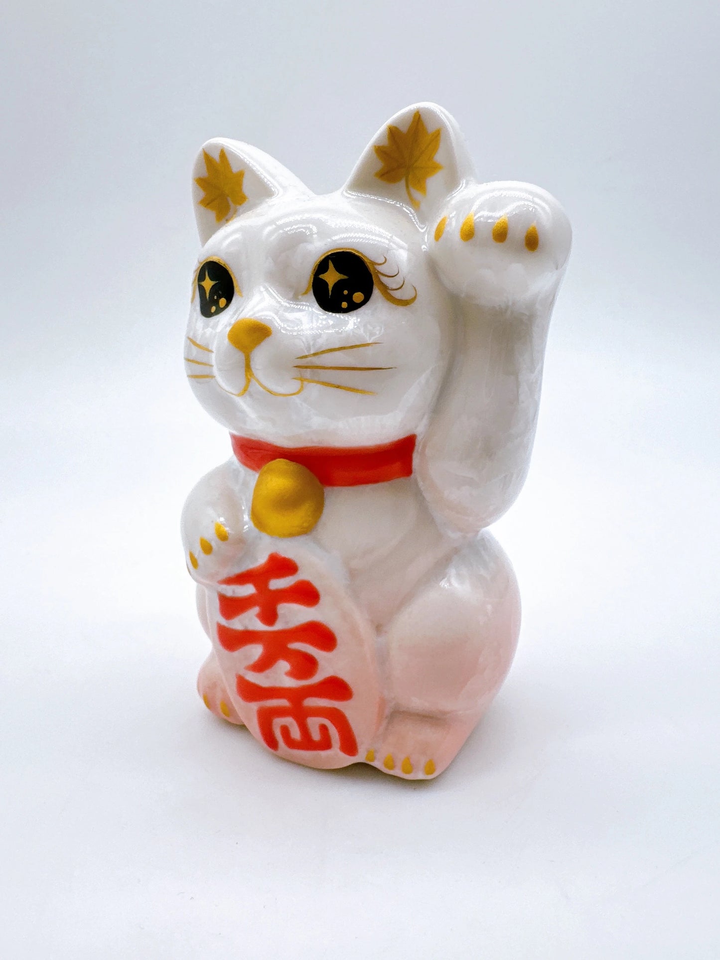 日本清水燒招財貓 花結晶 桃白 千万両 左