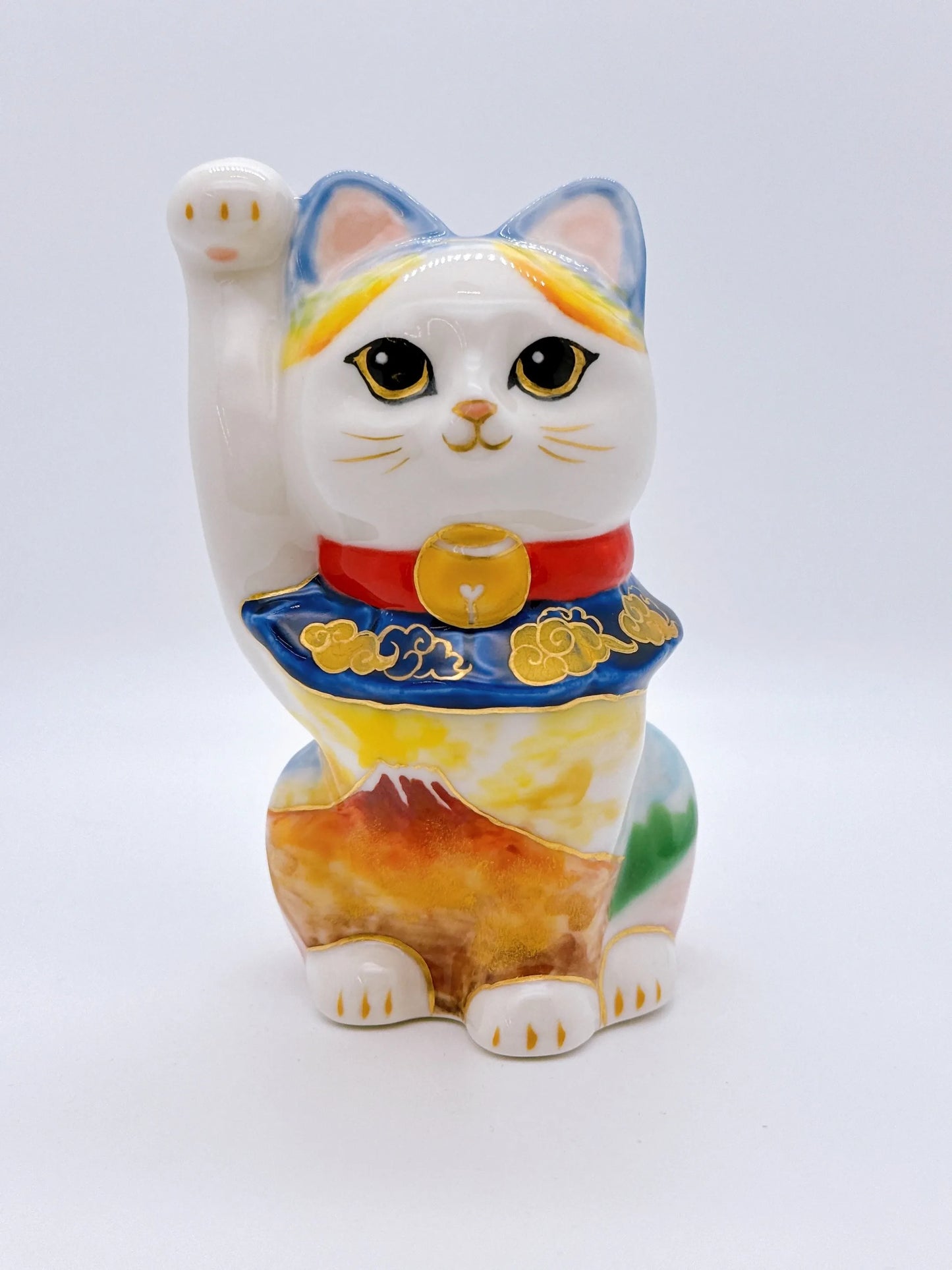 日本清水燒招財貓 色繪 富士
