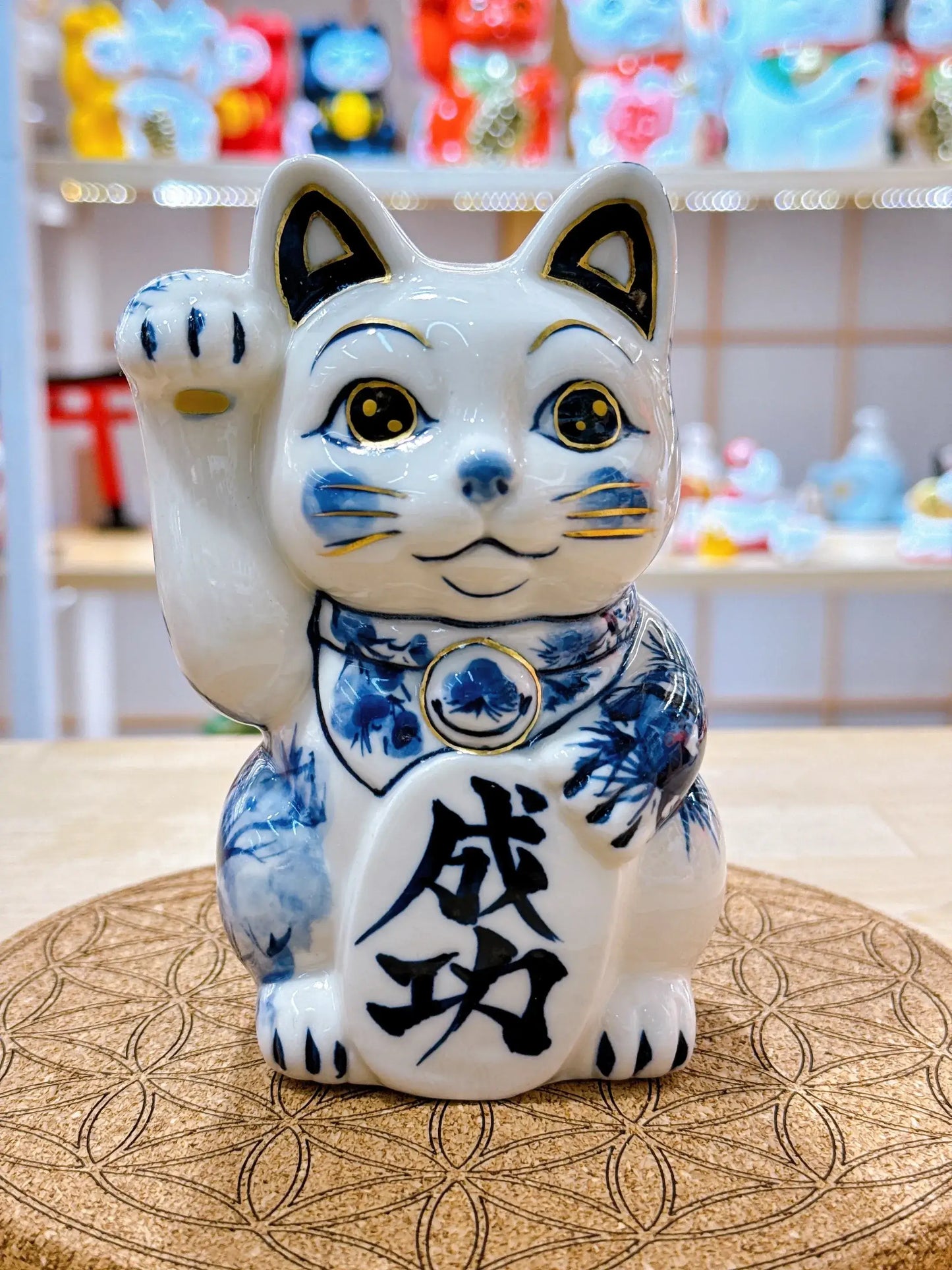 日本清水烧招财猫 染付 马到成功