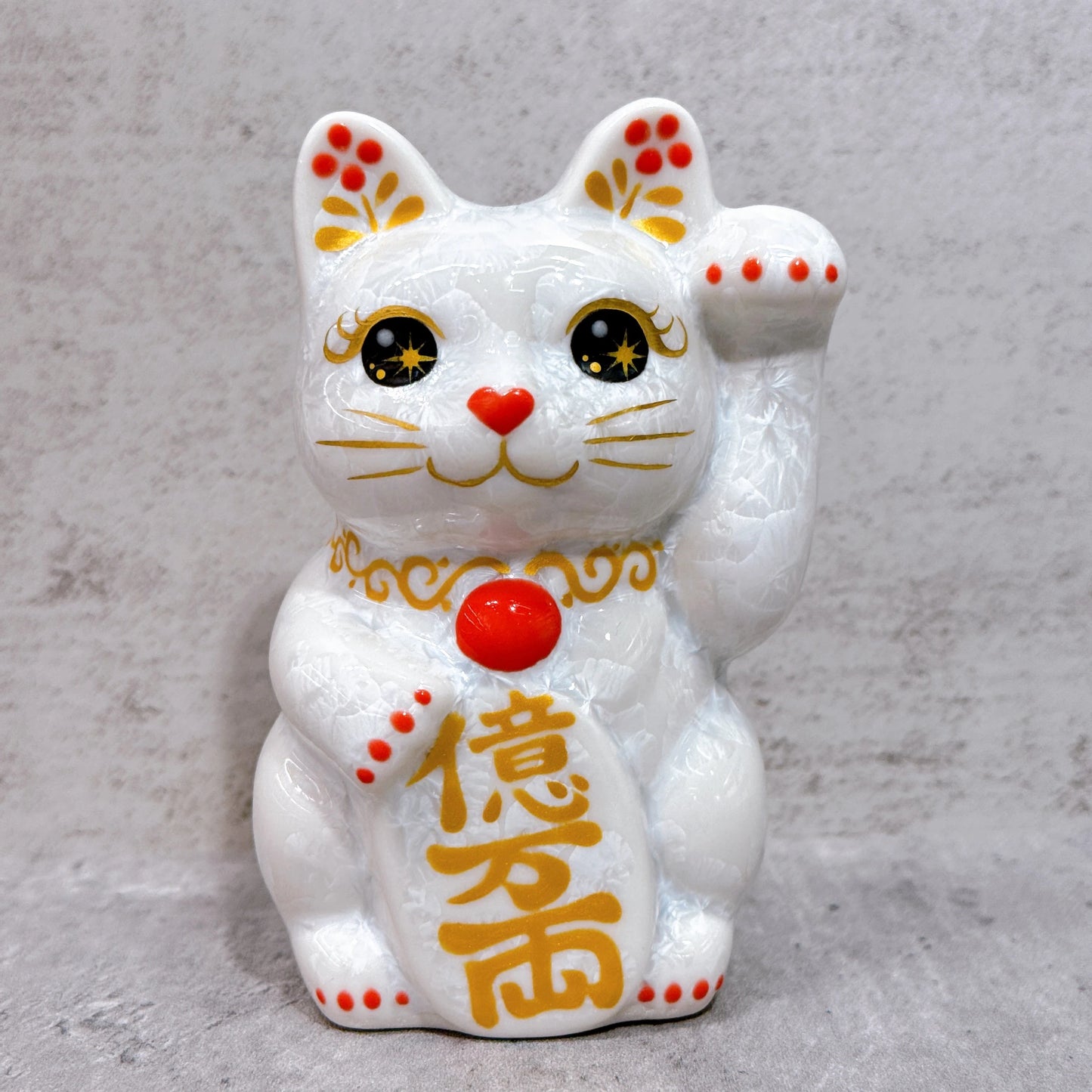 日本清水燒招財貓 花結晶 白 億万両 左 特小