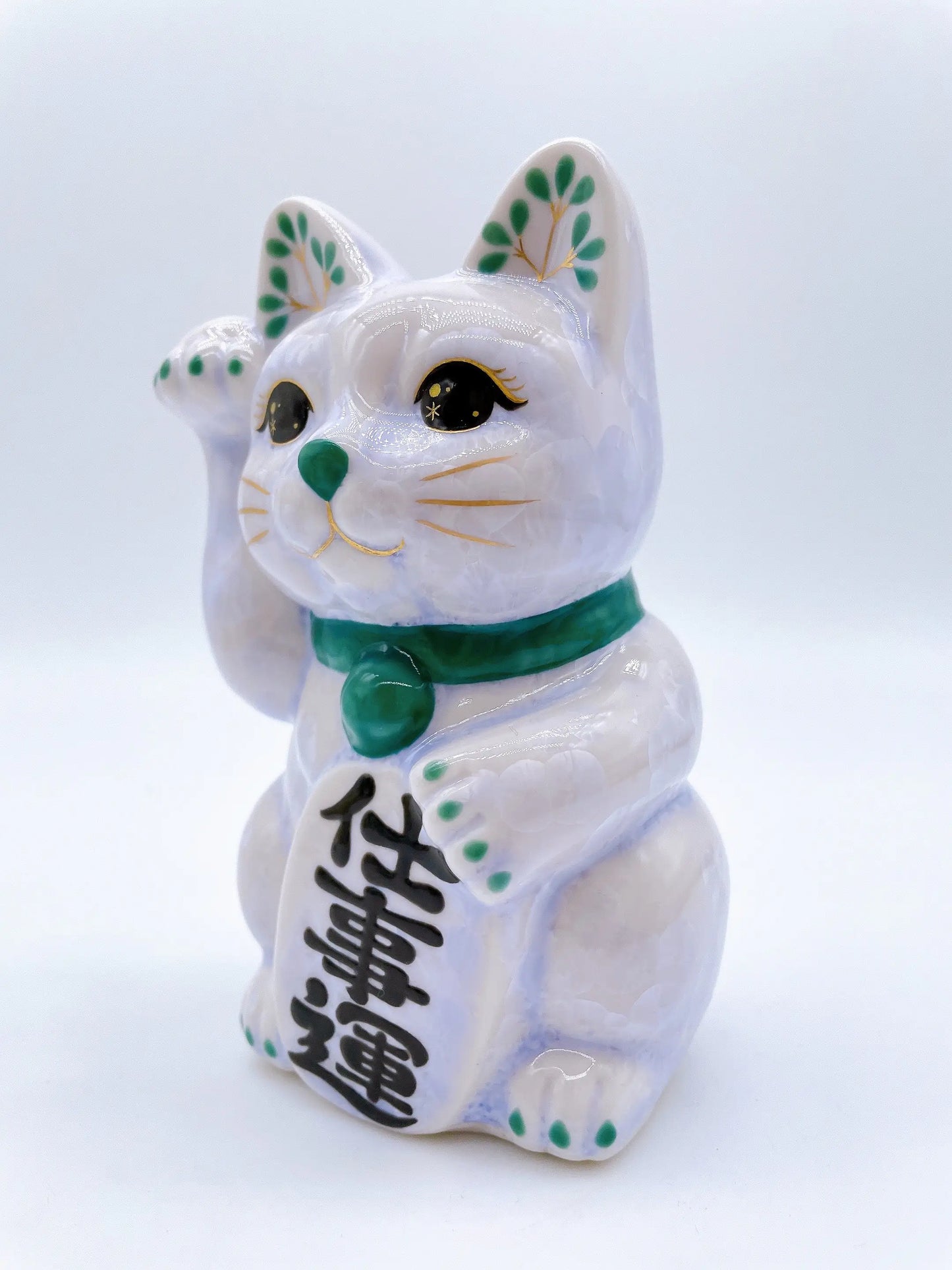 日本清水烧招财猫 花结晶 藤 工作运