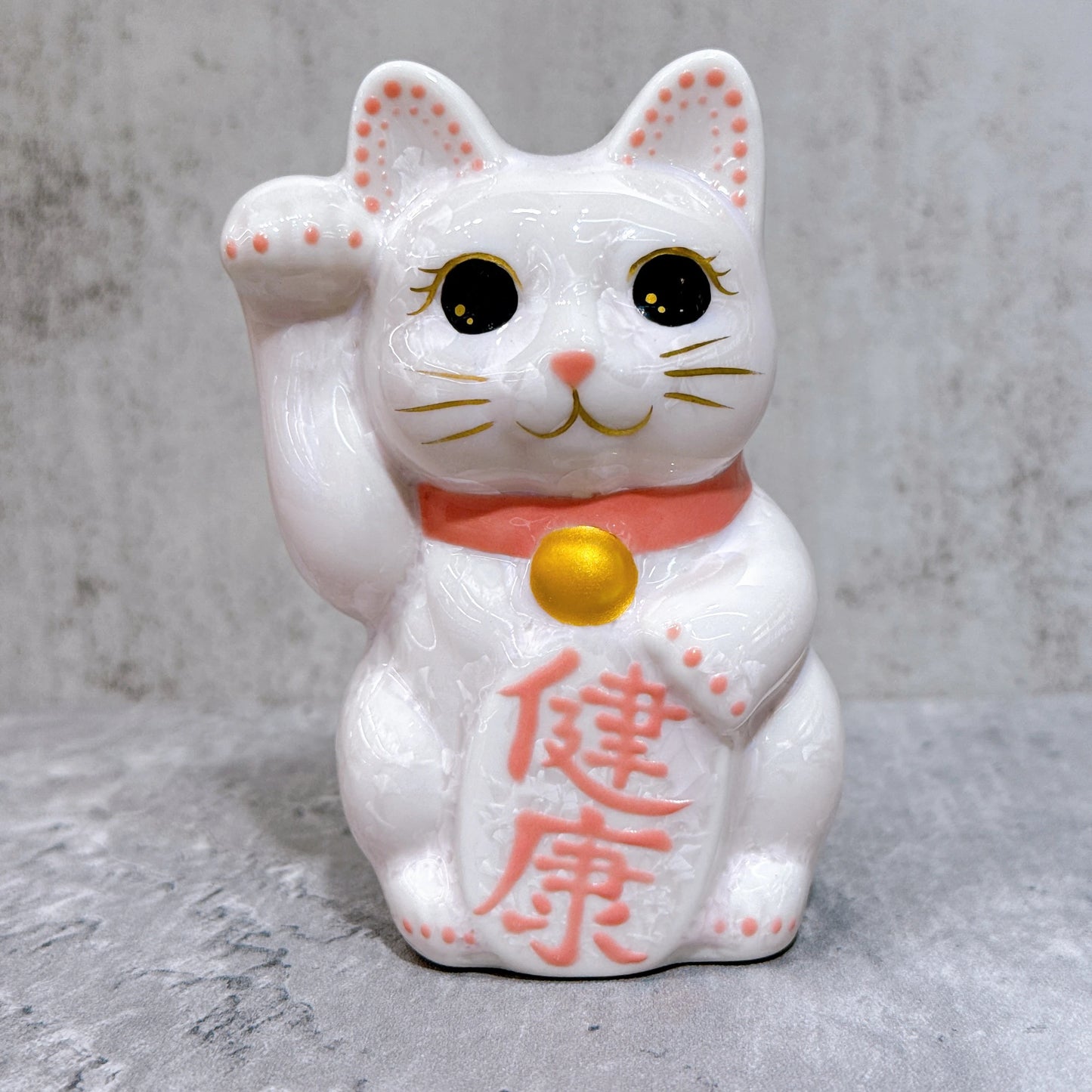日本清水燒招財貓 花結晶 桃 健康 右 特小