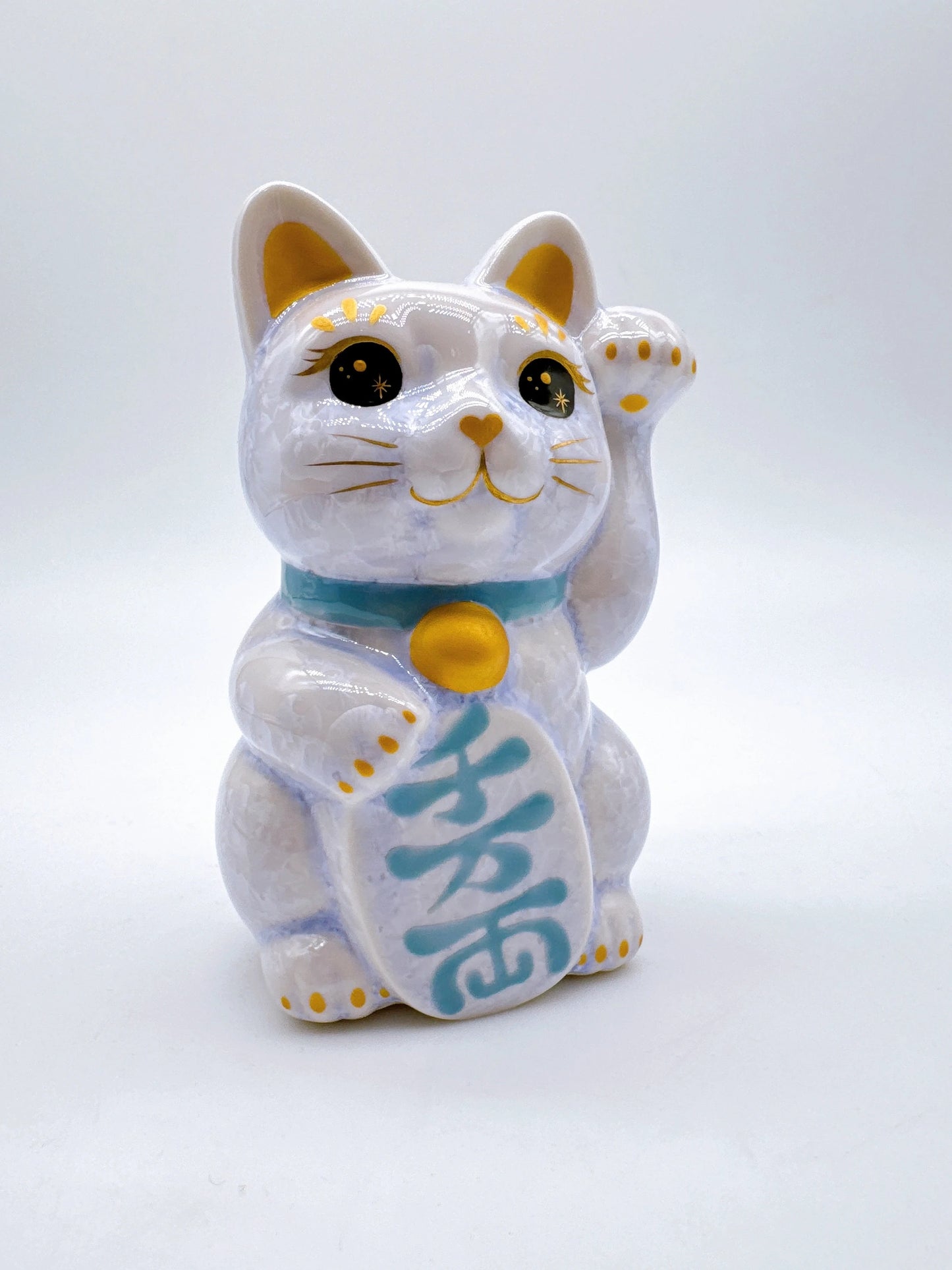 日本清水烧招财猫 花结晶 藤 千万两 左