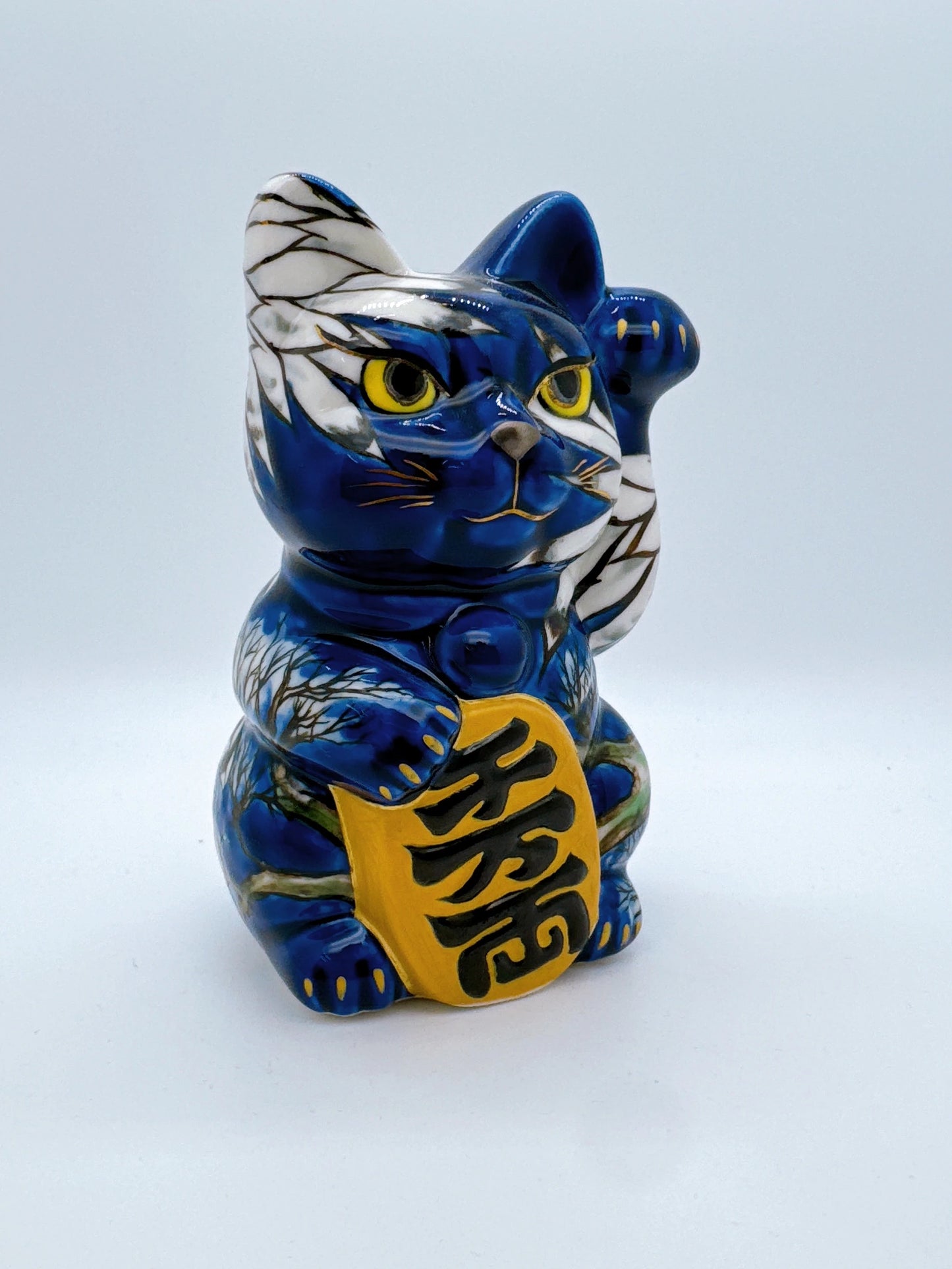 日本清水烧招财猫 琉璃 猫头鹰