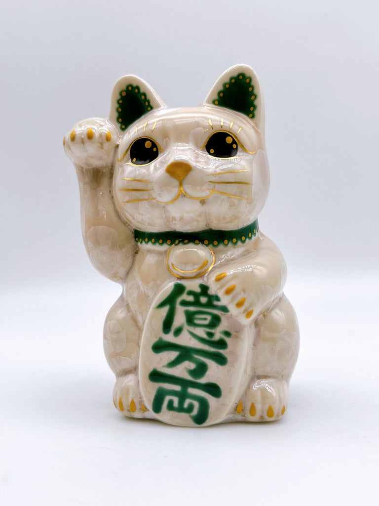 日本清水烧招财猫 花结晶 杏 亿万两 右