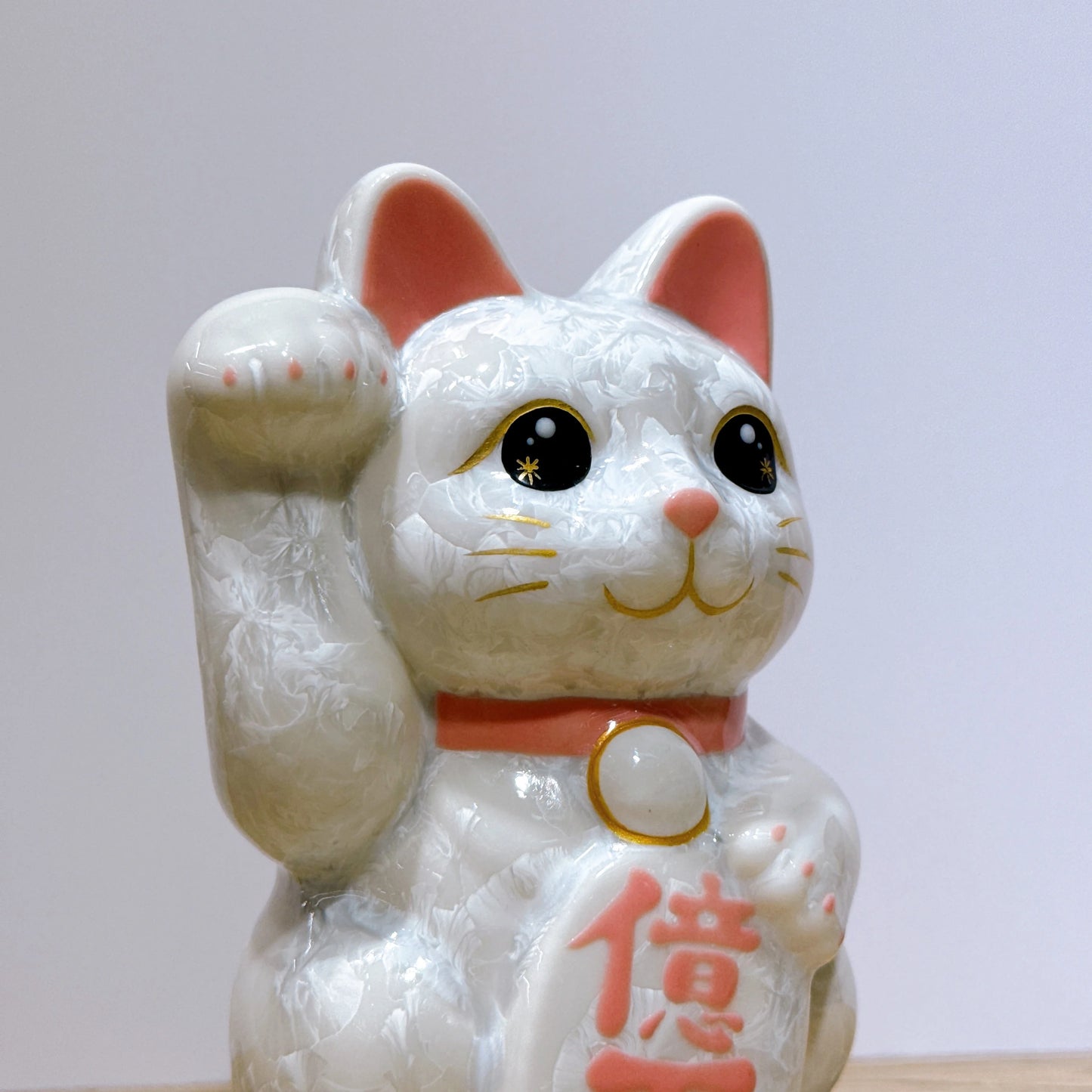 日本清水燒招財貓 花結晶 白 億万両 右