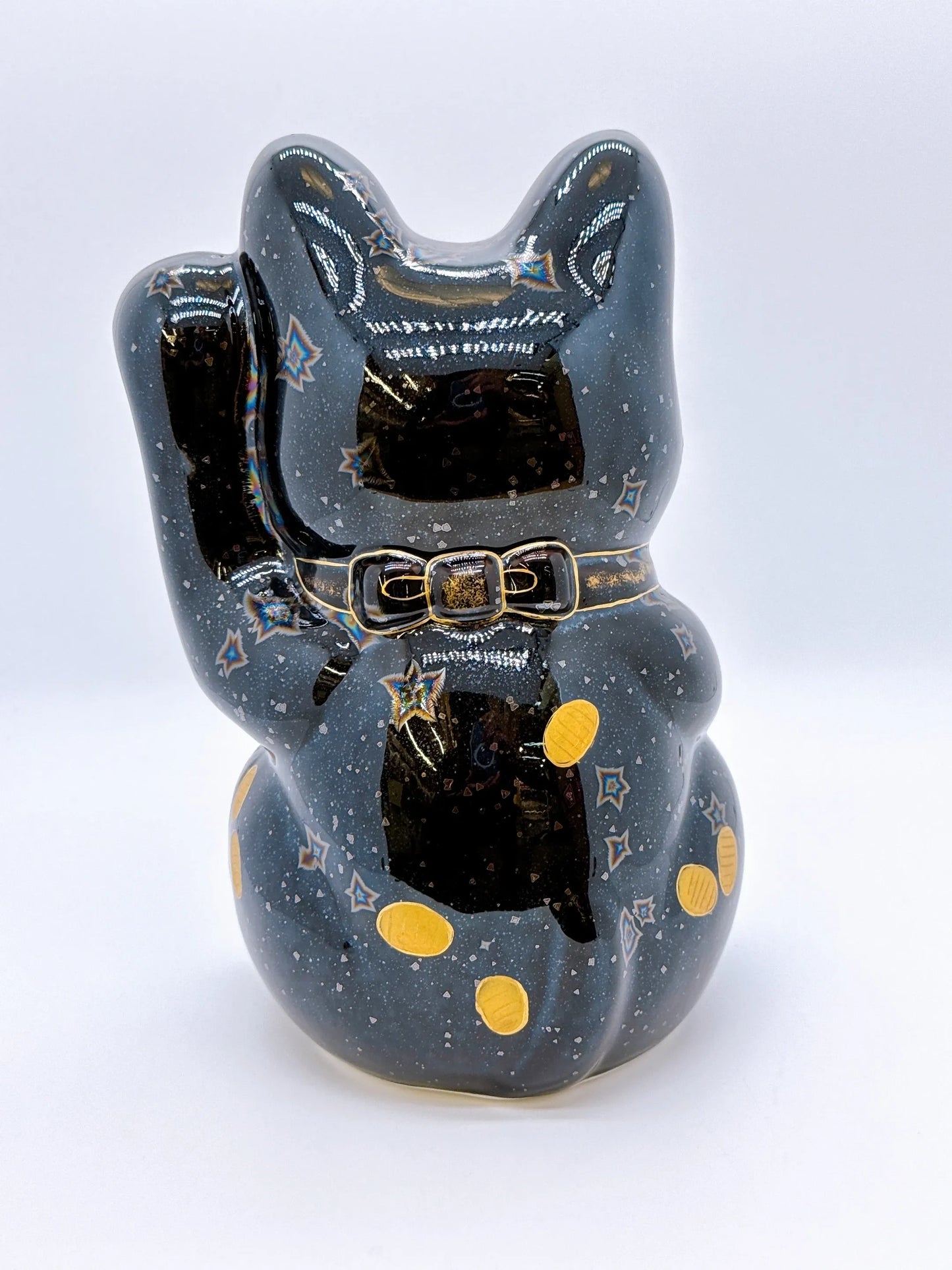 日本清水燒招財貓 星結晶 金幣 特大