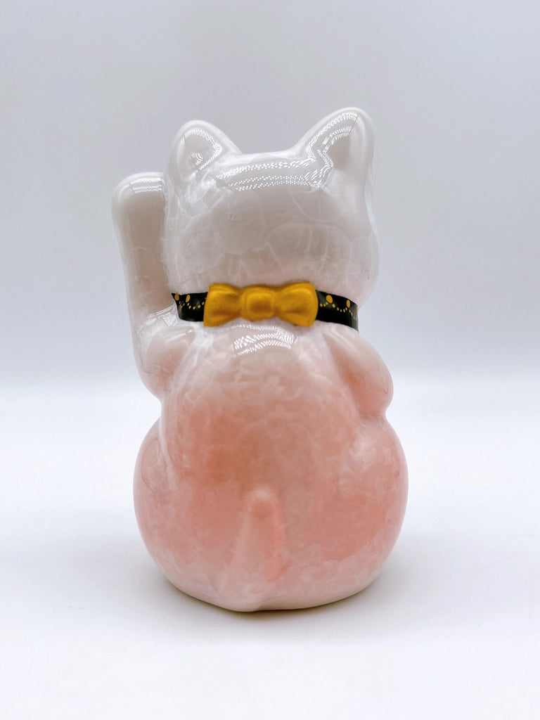 日本清水烧招财猫 花结晶 桃白 亿万两 右