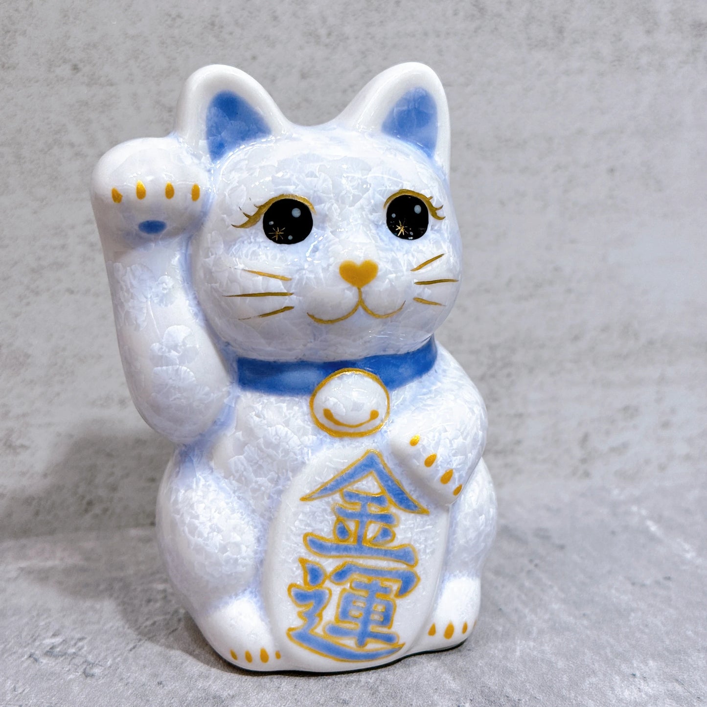 日本清水燒招財貓 花結晶 藤 金運 右 特小