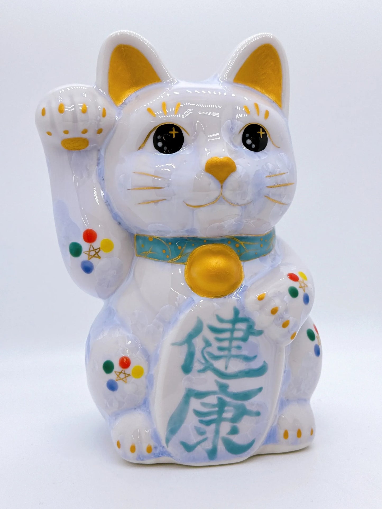 日本清水燒招財貓 花結晶 藤 健康 特大 右