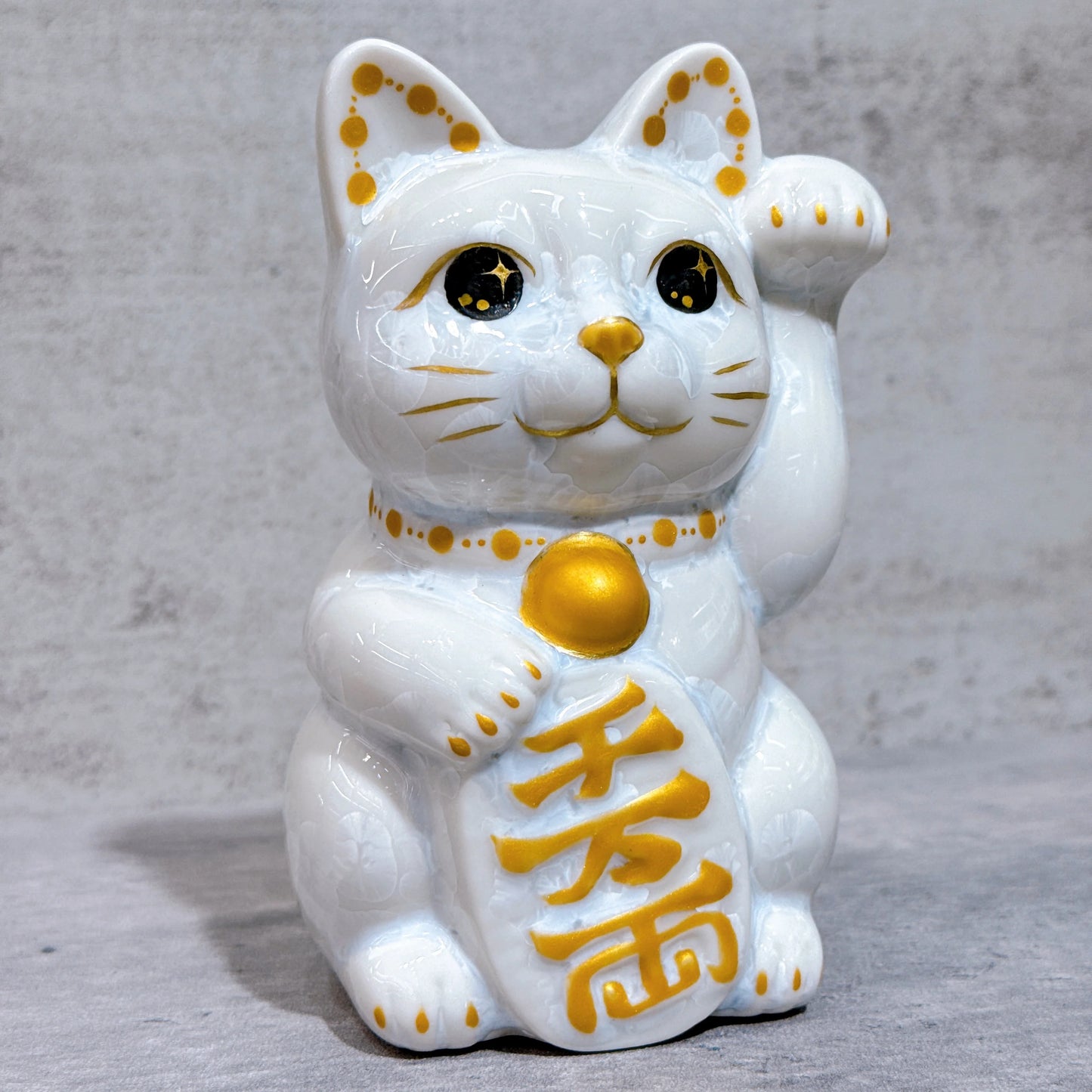 日本清水燒招財貓 花結晶 白 千萬両 左