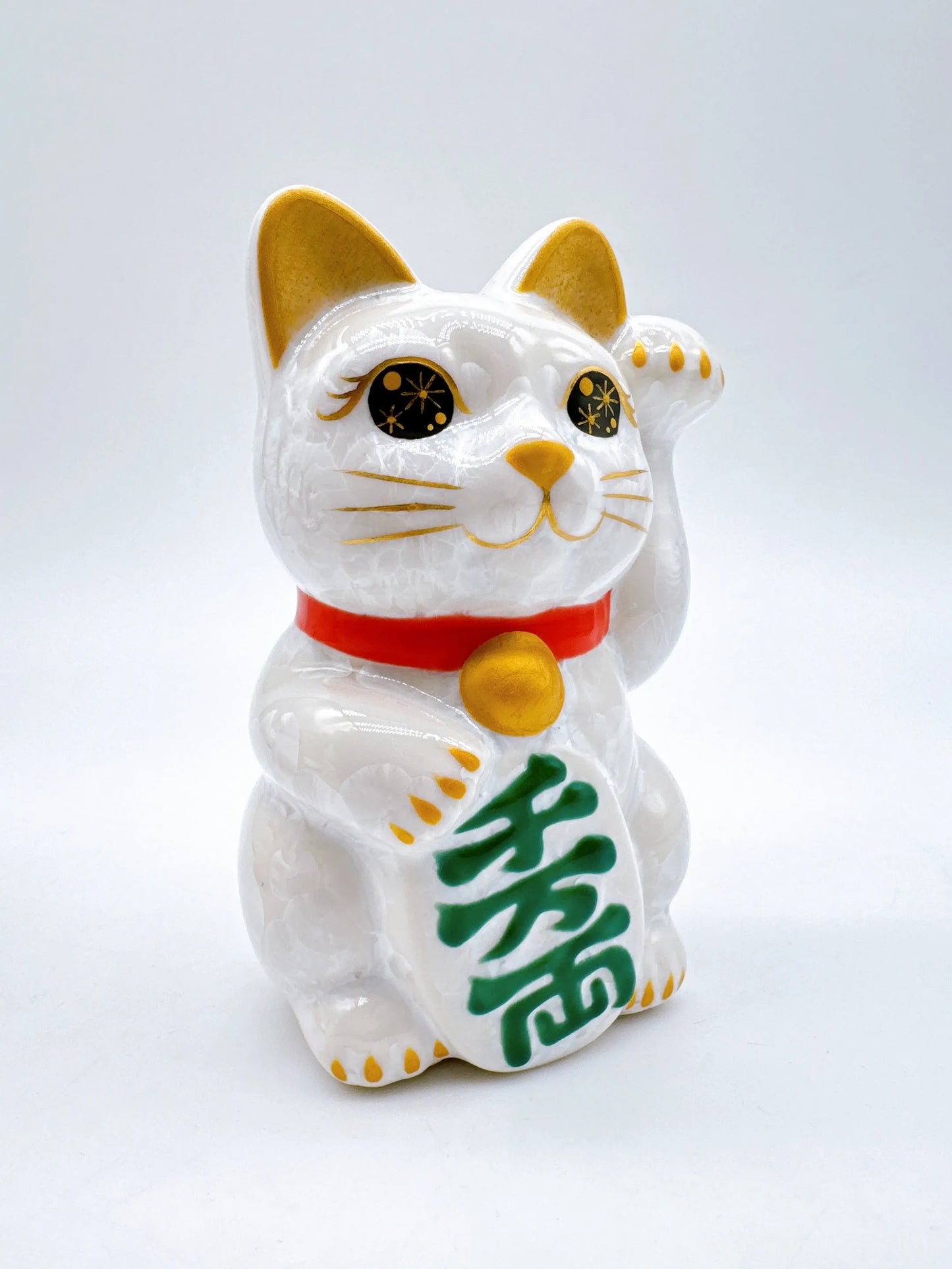 日本清水燒招財貓 花結晶 白 千万両 左
