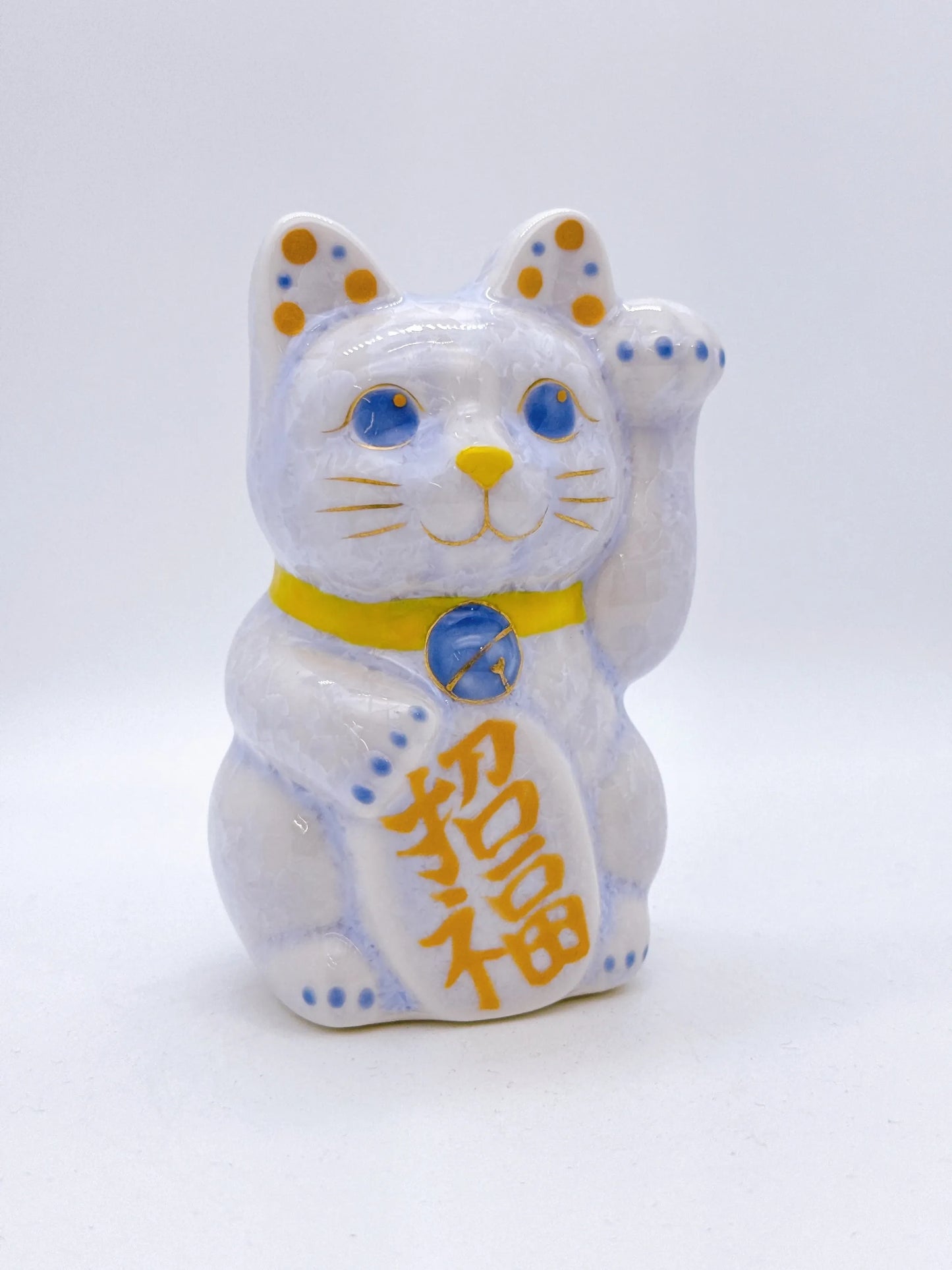 日本清水燒招財貓 花結晶 藤 招福 左 特小