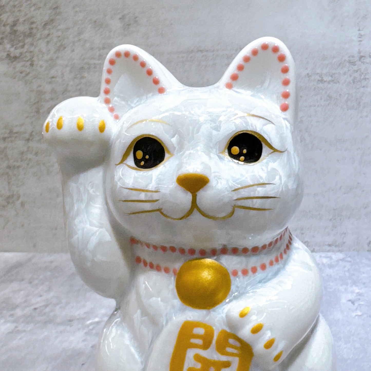 日本清水燒招財貓 花結晶 白 開運
