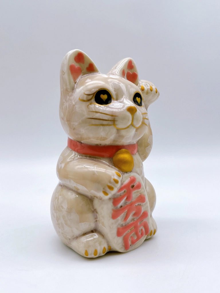 日本清水烧招财猫 花结晶 杏 千万两 右