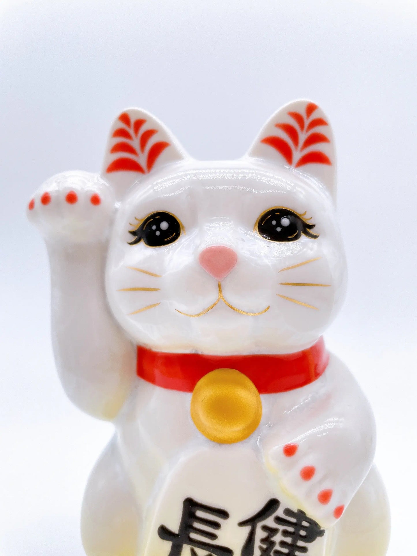 日本清水烧招财猫 花结晶 黄白 健康长寿
