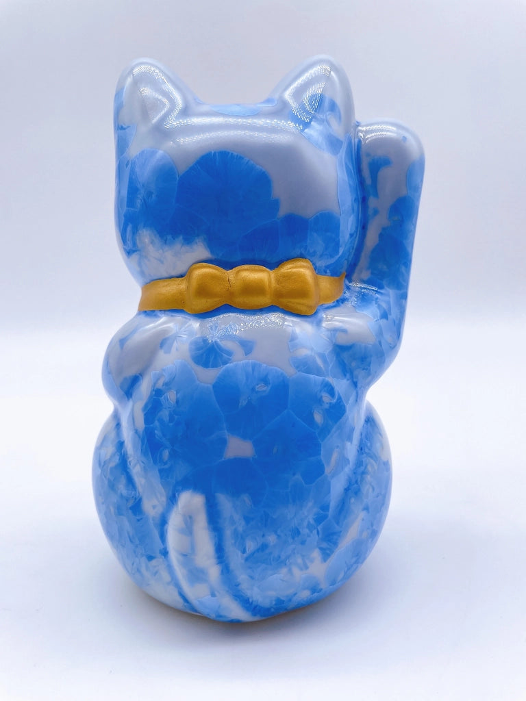 日本清水烧招财猫 花结晶 青 亿万两 右