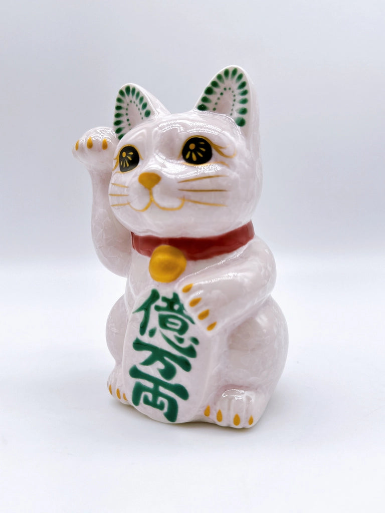 日本清水烧招财猫 花结晶 桃 亿万两 右