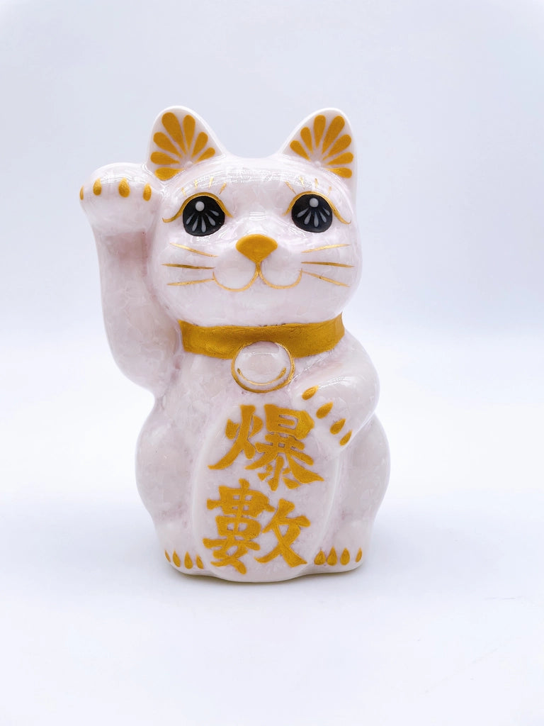 日本清水烧招财猫 花结晶 桃 爆数 特小