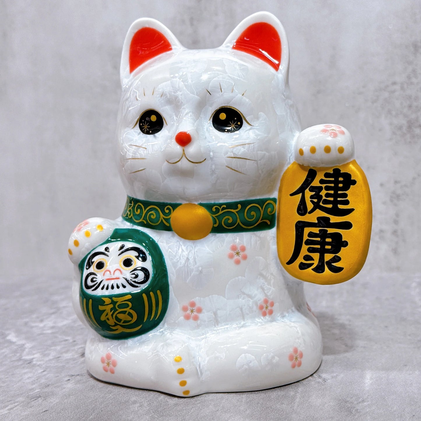 日本清水燒招財貓 達摩 花結晶 白 健康