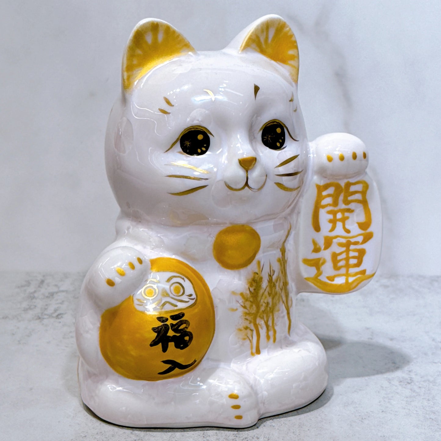 日本清水燒招財貓 達摩 花結晶 桃 体花