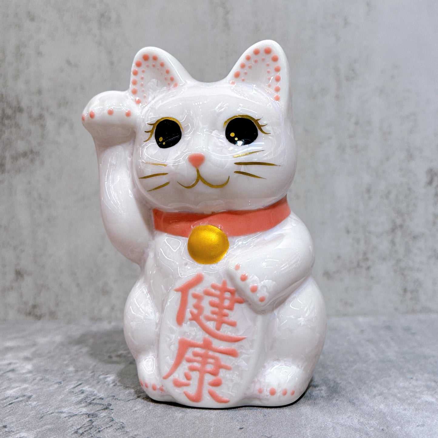 日本清水燒招財貓 花結晶 桃 健康 右 特小