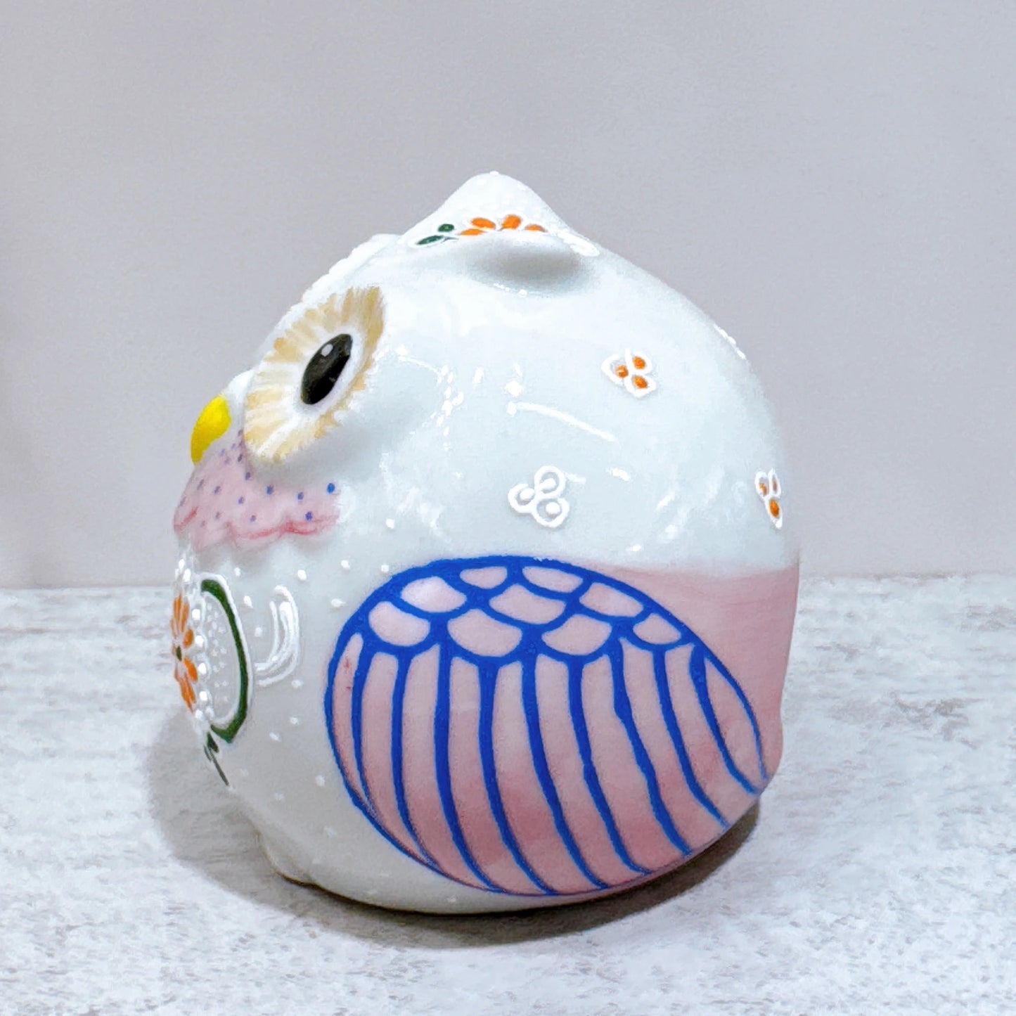 日本九谷燒貓頭鷹 白盛粉羽