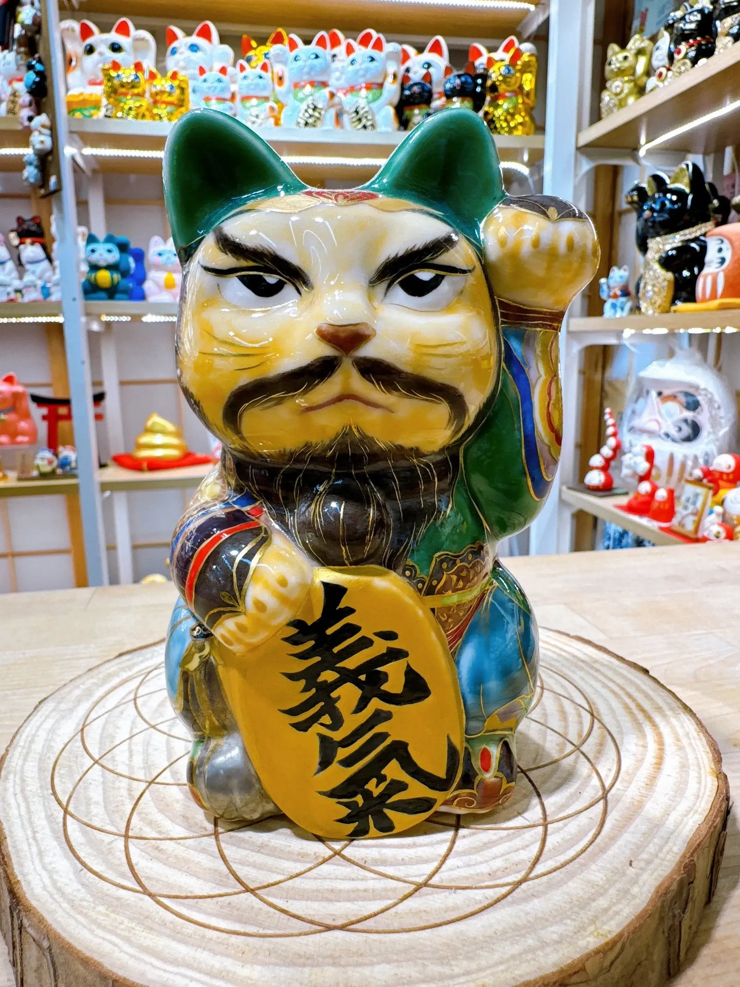 日本清水烧招财猫 色绘 关羽