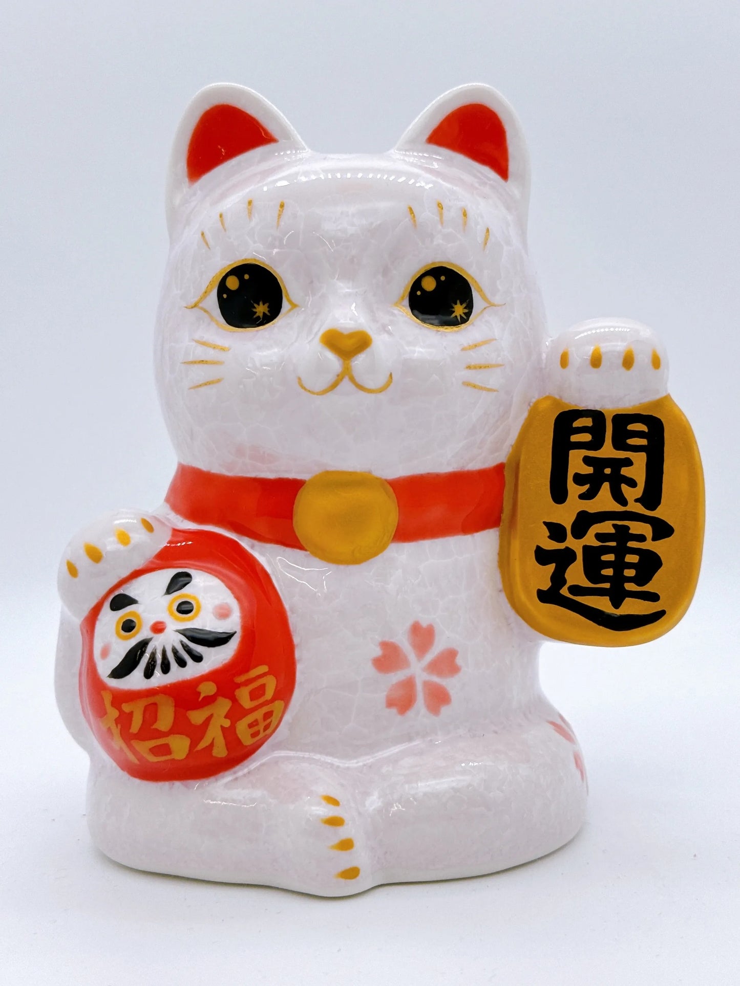 日本清水燒招財貓 達摩 花結晶 桃 開運