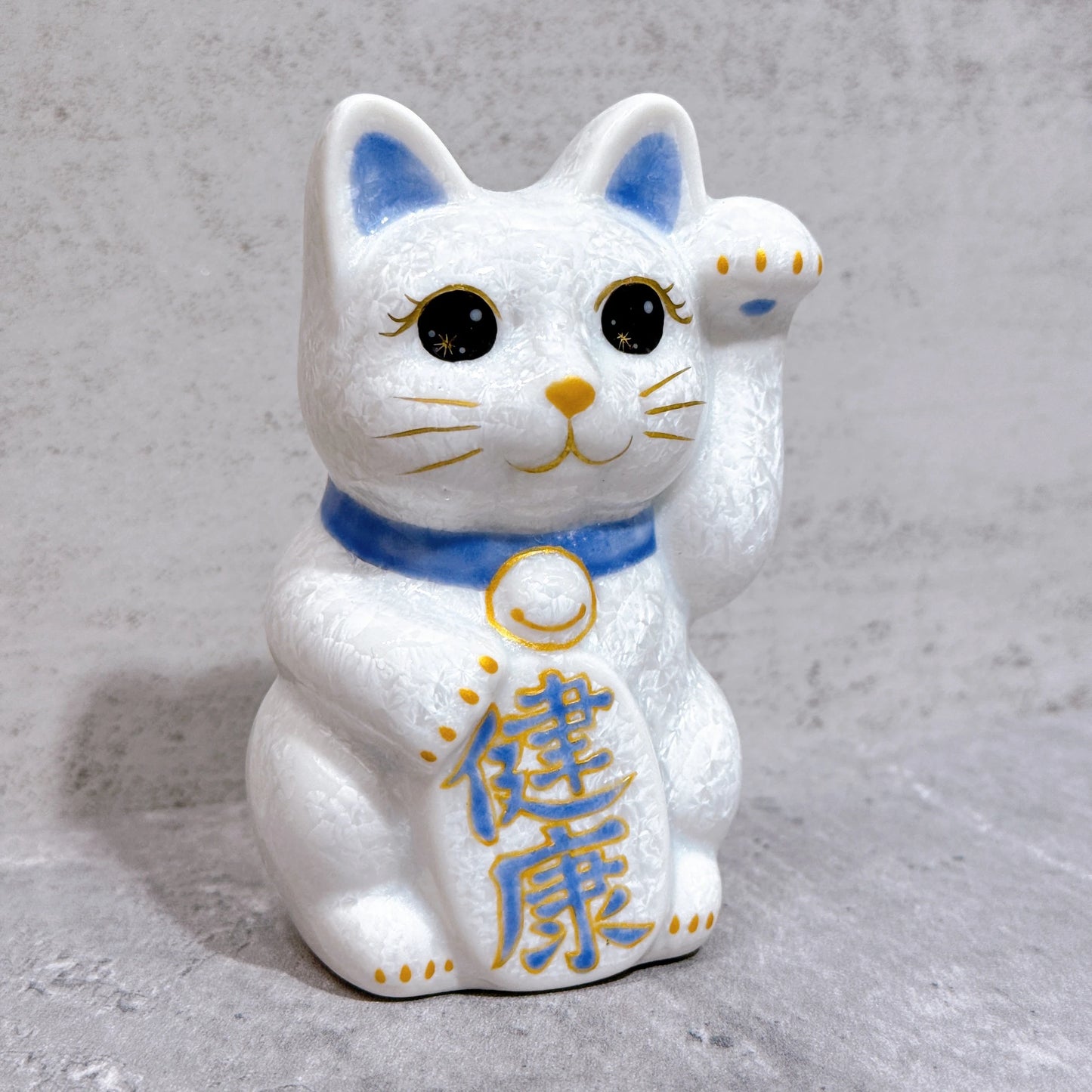 日本清水燒招財貓 花結晶 白 健康 左 特小