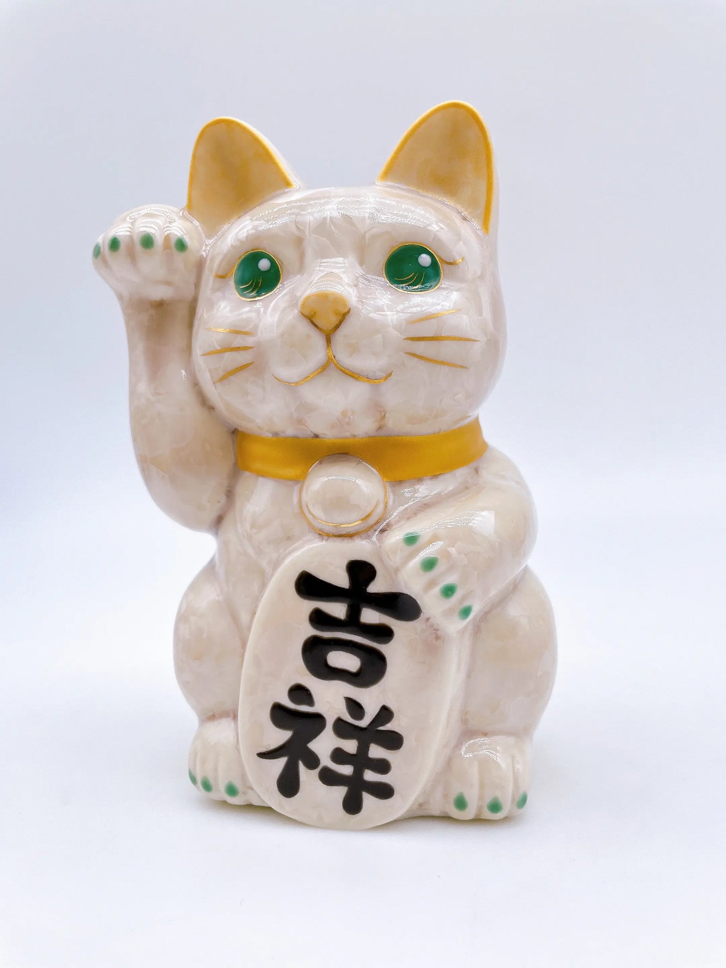 日本清水烧招财猫花结晶杏吉祥