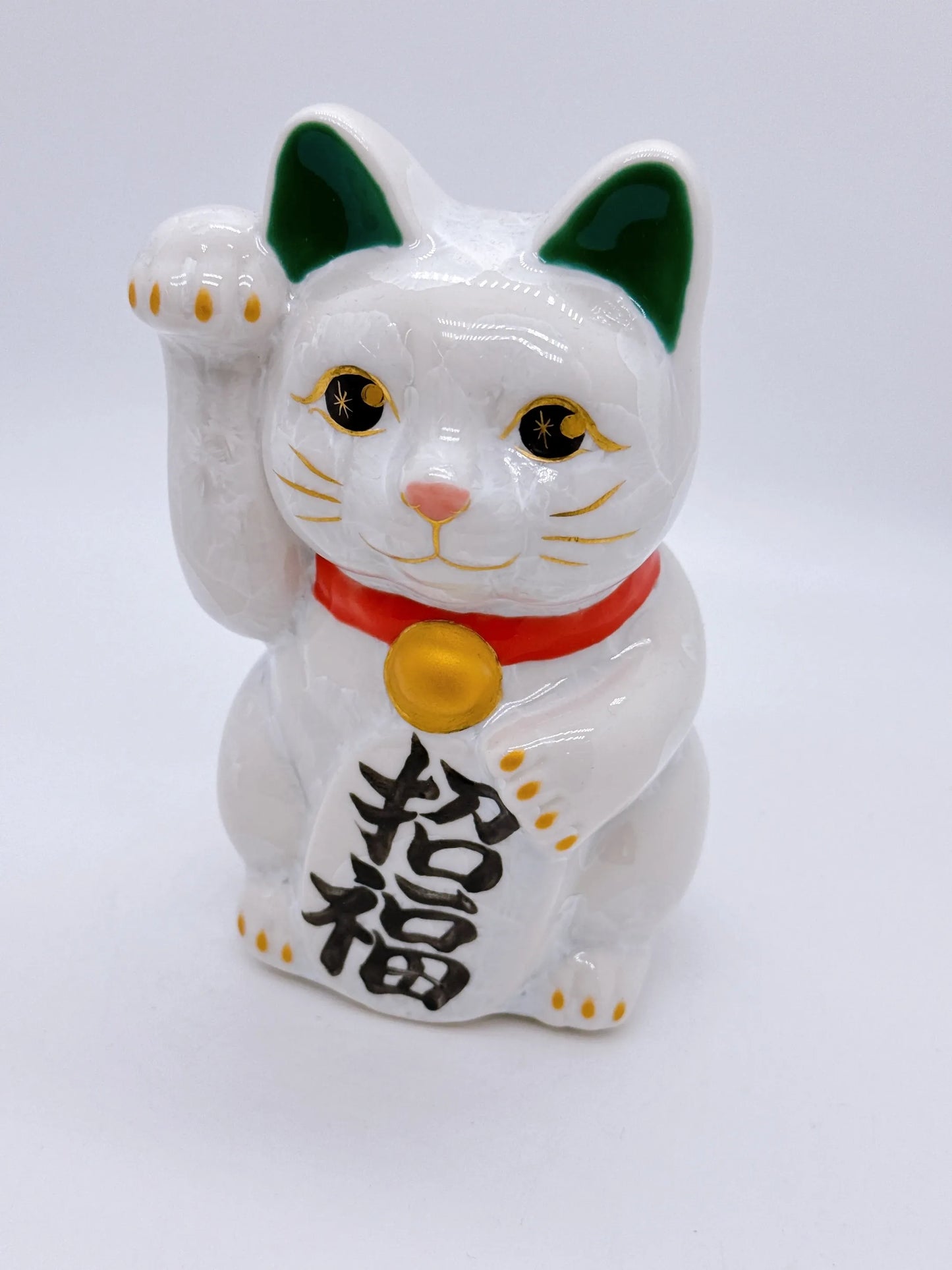日本清水燒招財貓 花結晶 白 招福