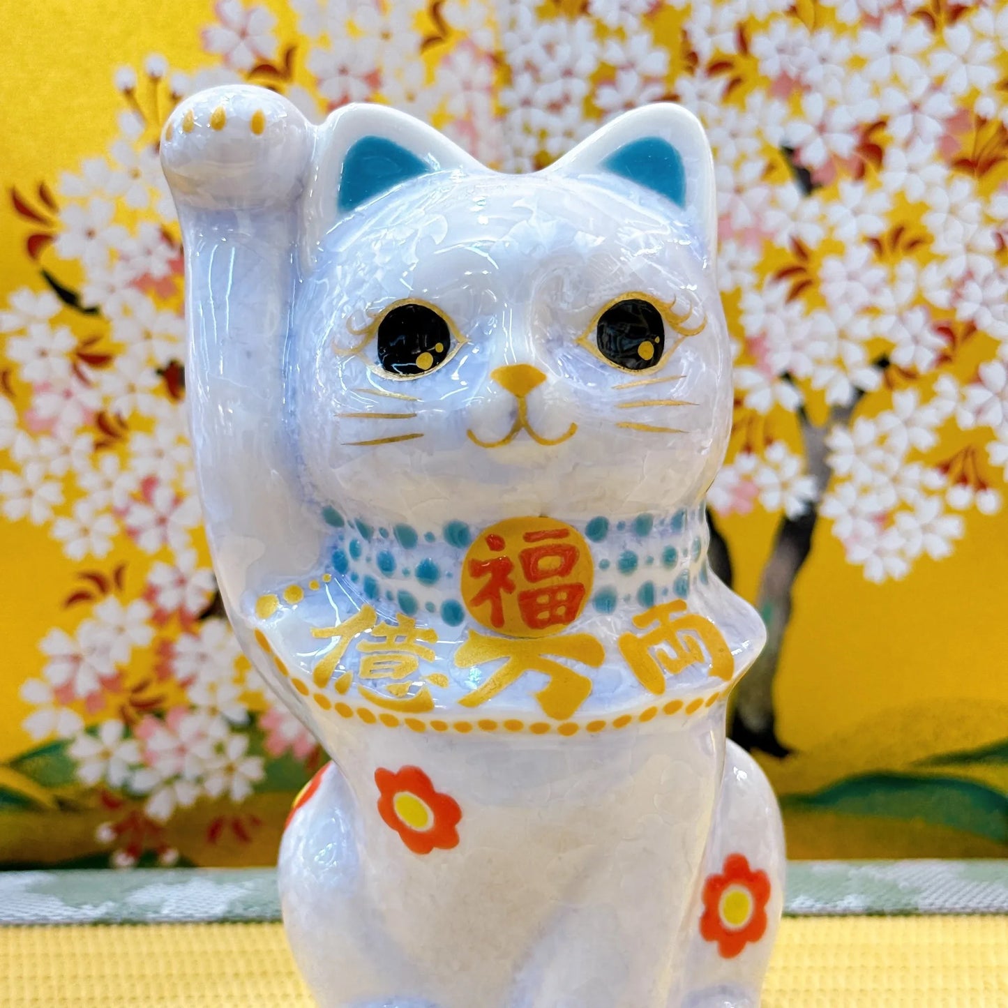 日本清水燒招財貓 花結晶 藤 億万両