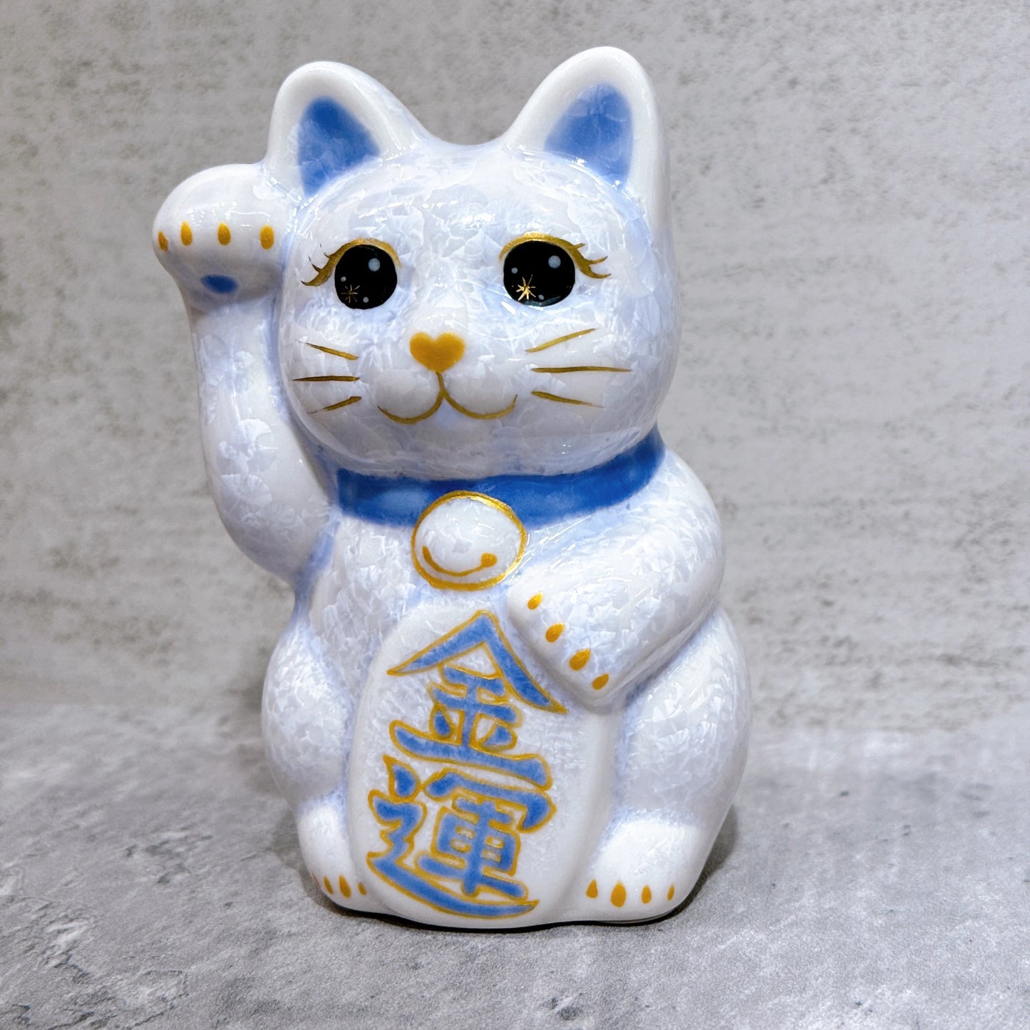 日本清水燒招財貓 花結晶 藤 健康 右 特小