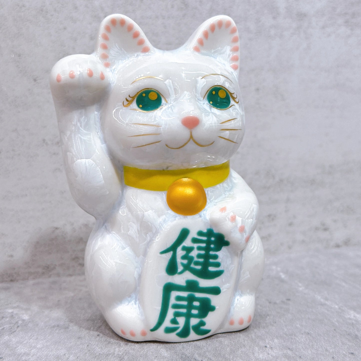 日本清水燒招財貓 花結晶 白 健康 右 特小