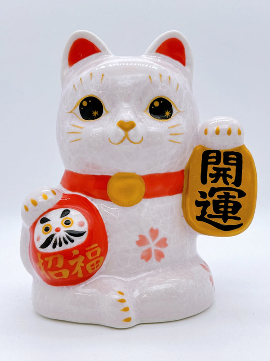 日本清水燒招財貓 達摩 花結晶 桃 開運
