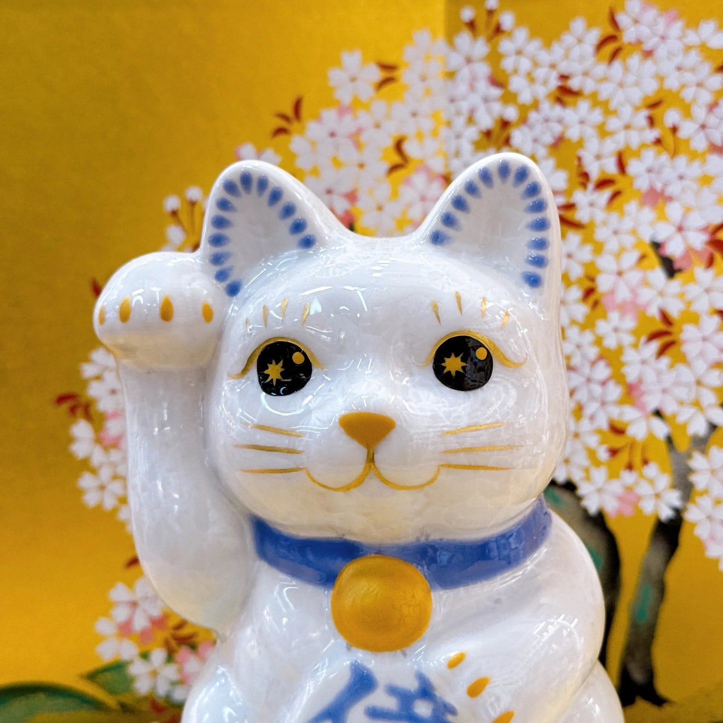 日本清水燒招財貓 花結晶 水白 億萬両 右