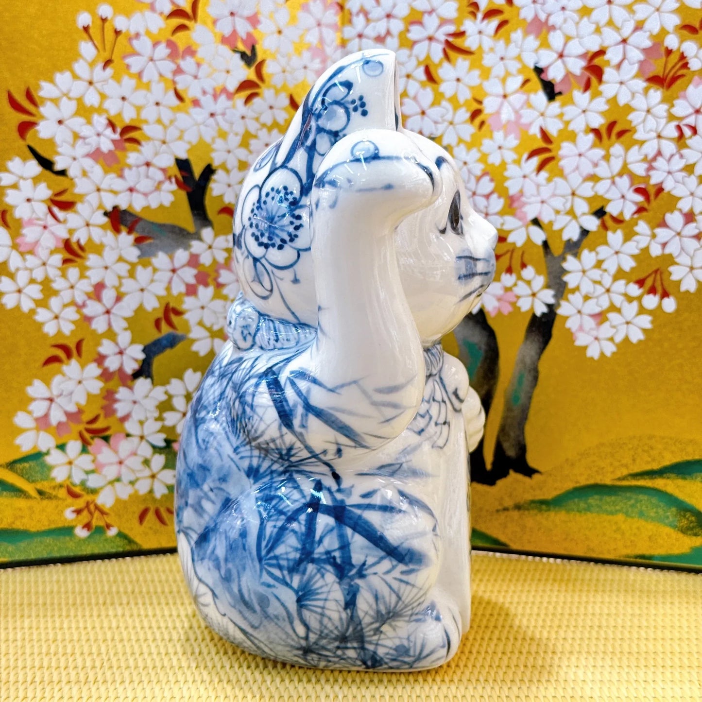 日本清水烧招财猫染付鲷