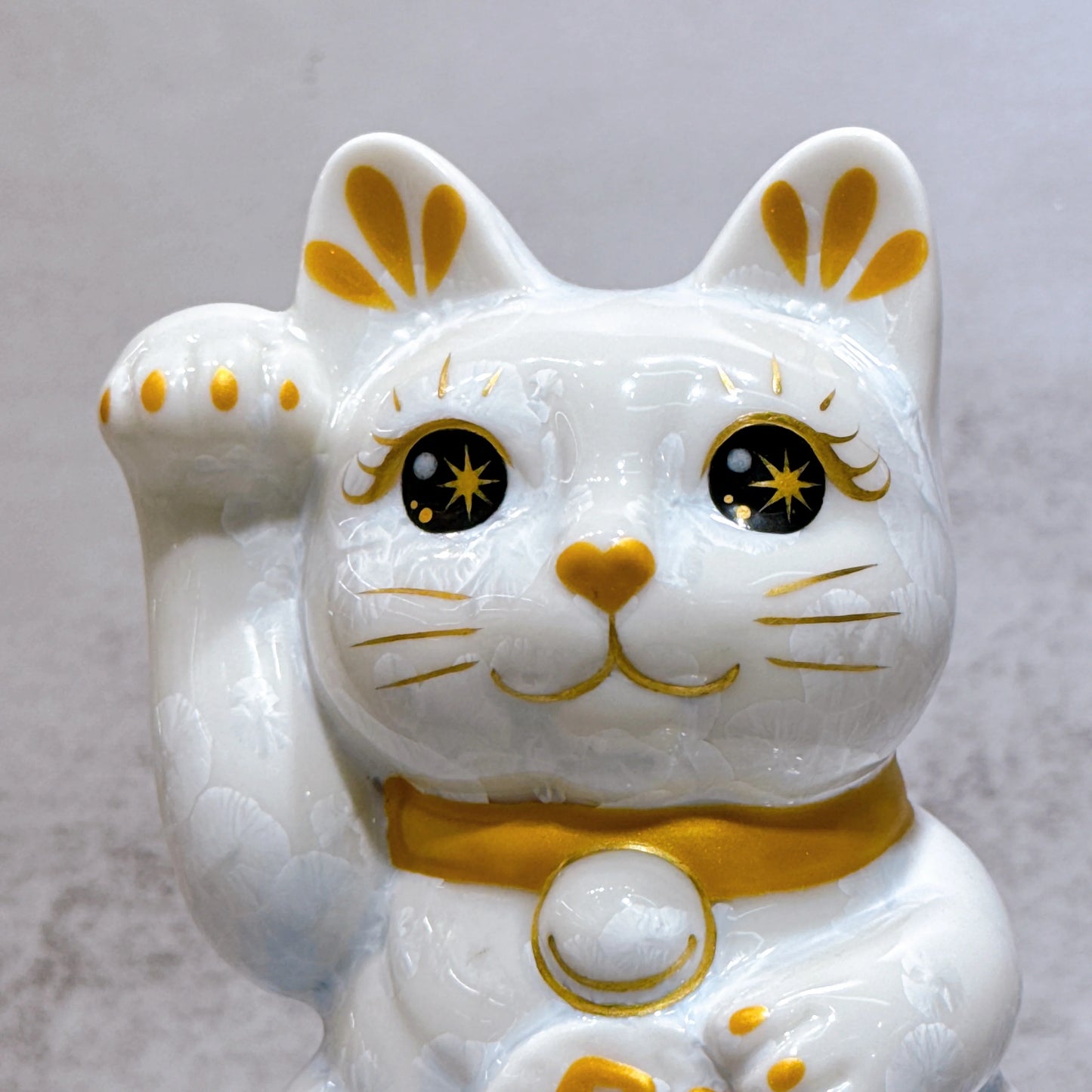 日本清水燒招財貓 花結晶 青白 開運 右