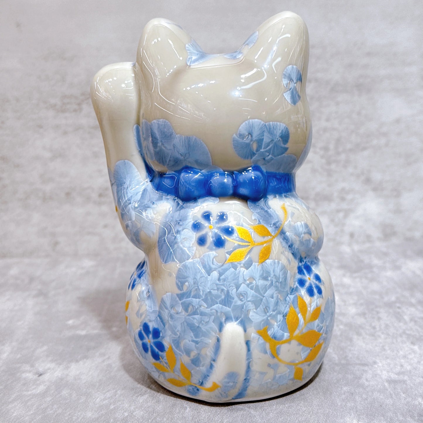 日本清水燒招財貓 花結晶 銀藤 体花 千万両 左