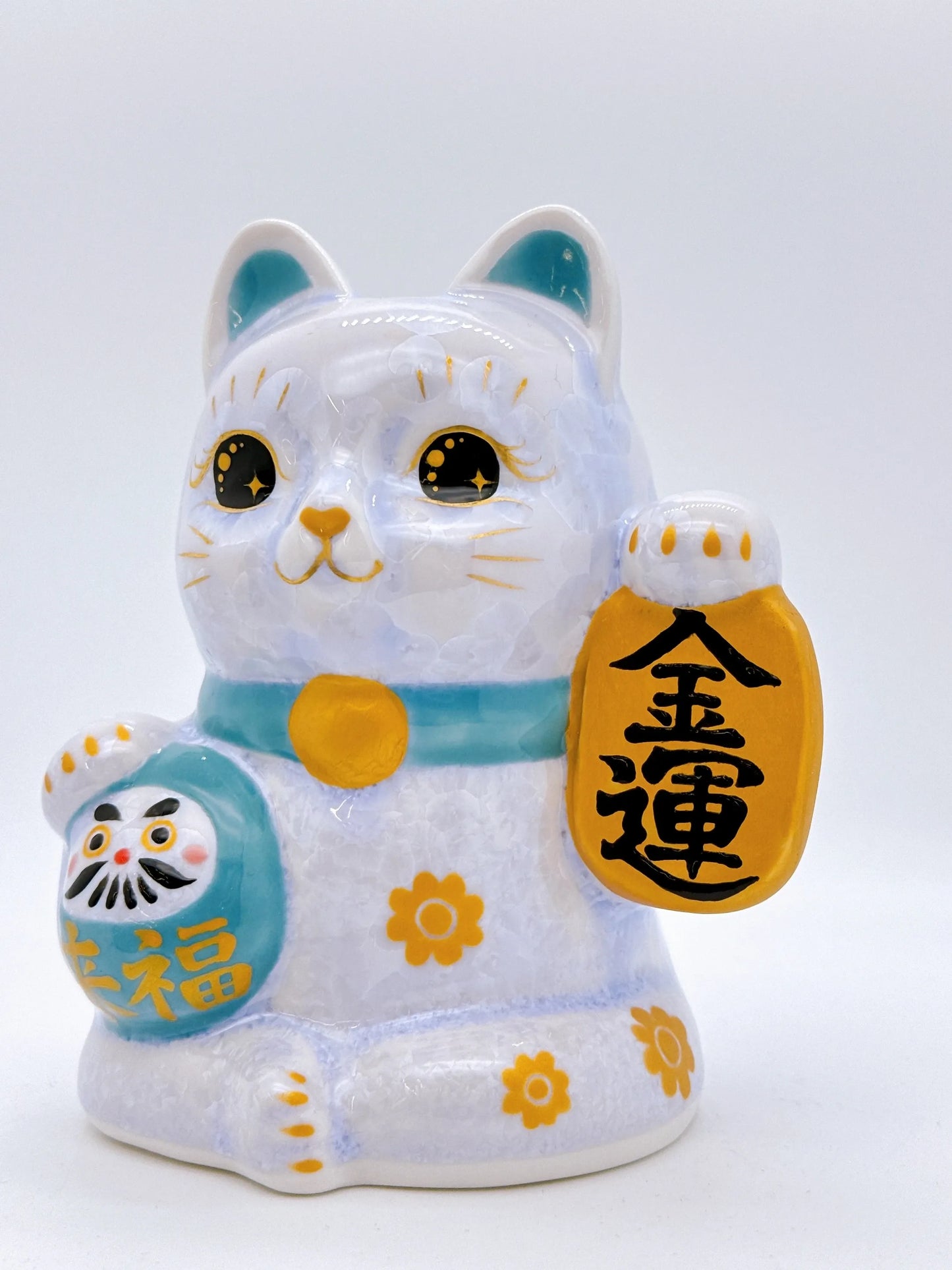 日本清水燒招財貓 達摩 花結晶 藤 金運